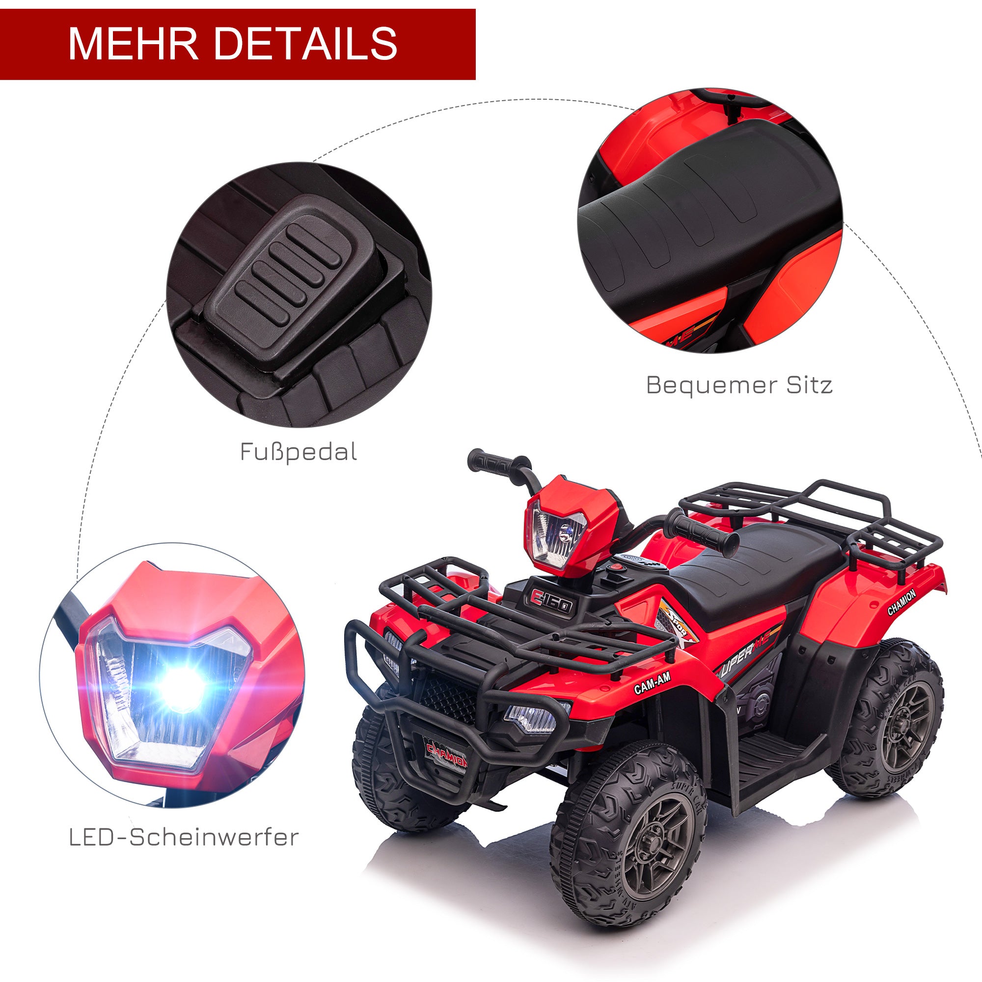 Kids Quad Electric 12V Children's Quad with Forward, Reverse Function, Music, MP3, LED Headlights Electric Quad for Children 3-5 Years Red