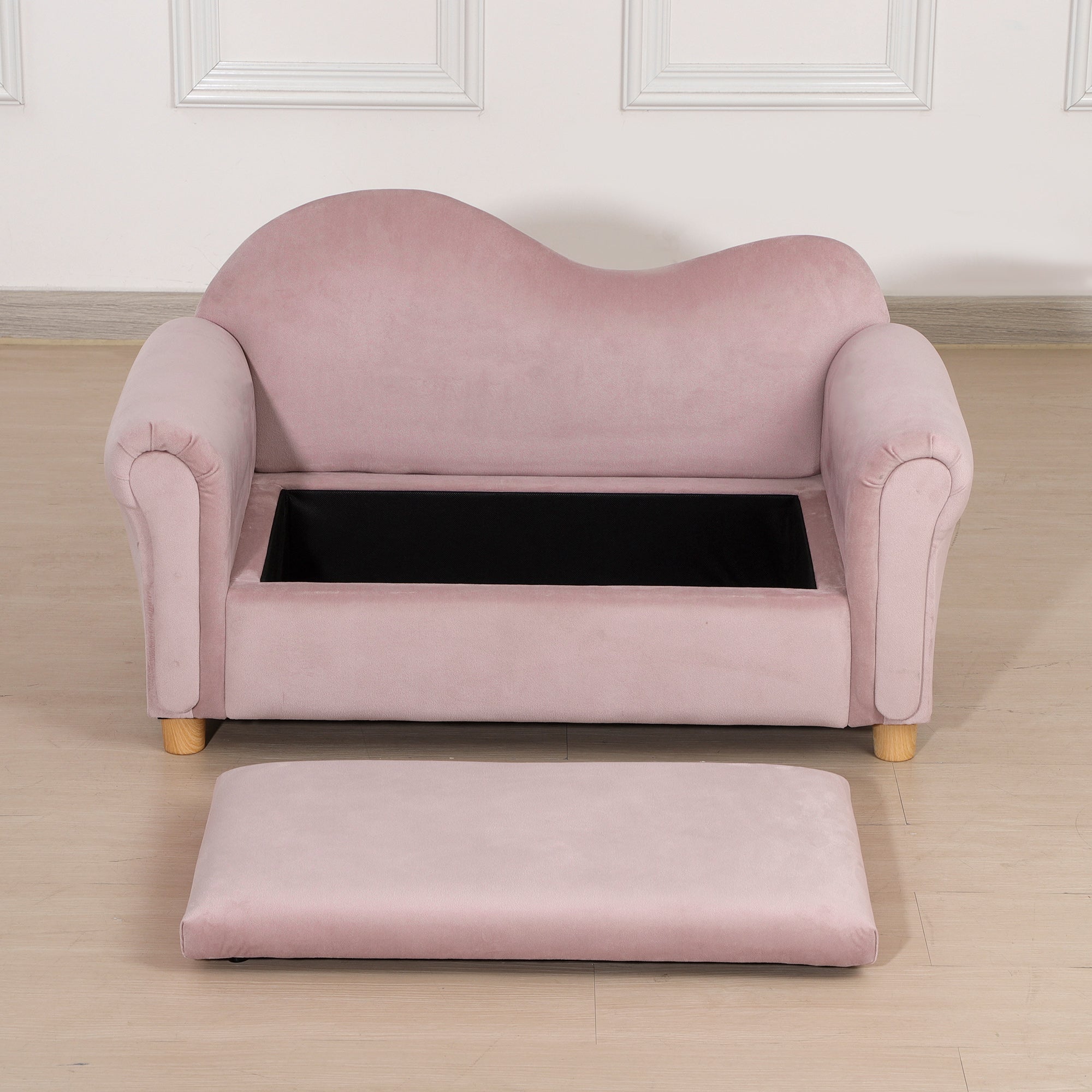 Children's Sofa Children's Couch with Storage Space, Play Sofa for Children, Two-Seater for Children 3-5 Years, 2-Seater Children's Furniture made of Dutch Fleece, Pink, 84 x 41.5 x 48.5 cm