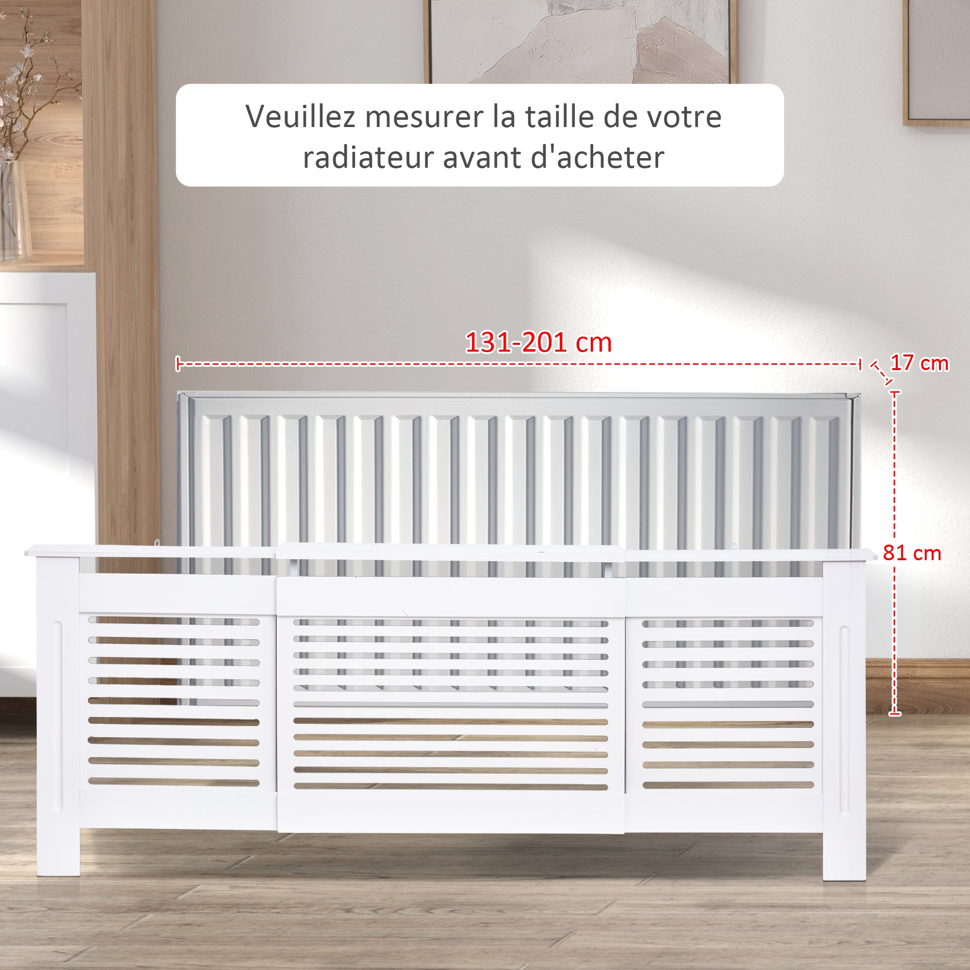 Contemporary Design Extendable Radiator Cover 139-208.5 x 20.5 x 82.5 cm MDF White