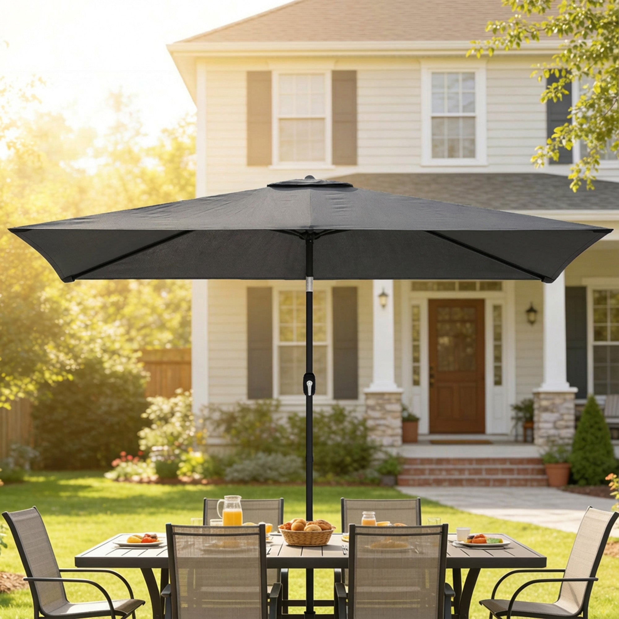 Tilt Rectangular Patio Umbrella 300 x 200 cm (118" x 79") with Crank & Cover — UV Protection, Wind-Resistant, Sturdy Market Parasol, Dark Gray
