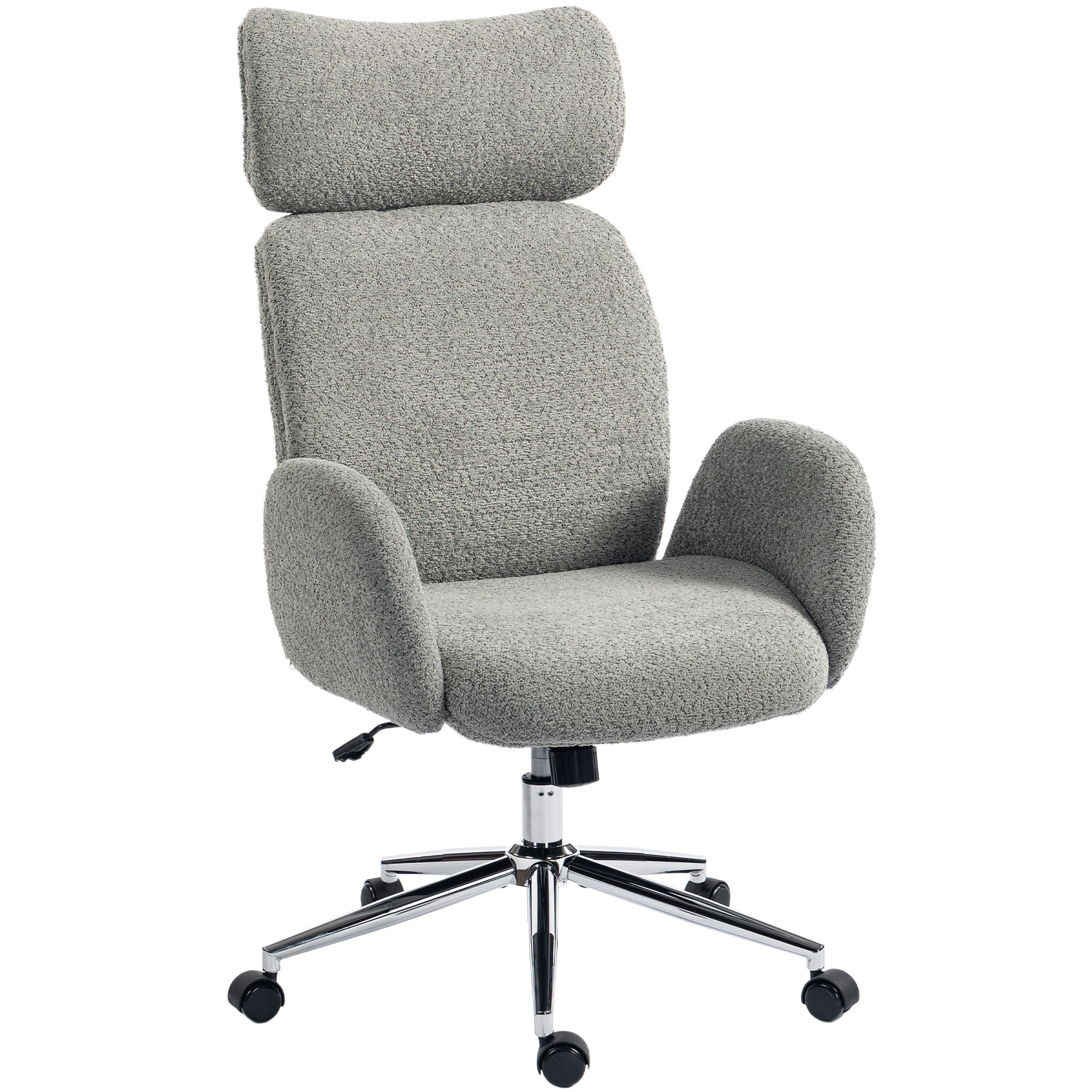 Bouclé Office Chair with Armrests — Adjustable Headrest, Height-Adjustable Swivel with Tilt, Dark Gray
