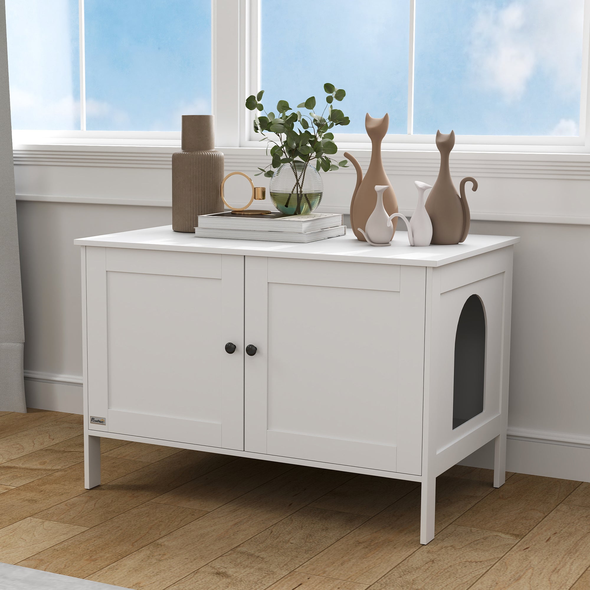 Cat Litter Box Cabinet Cat House with Door Partition Cat Toilet Cat Cabinet for Large Cats Side Table Cat Cave 80 x 51 x 54 cm White