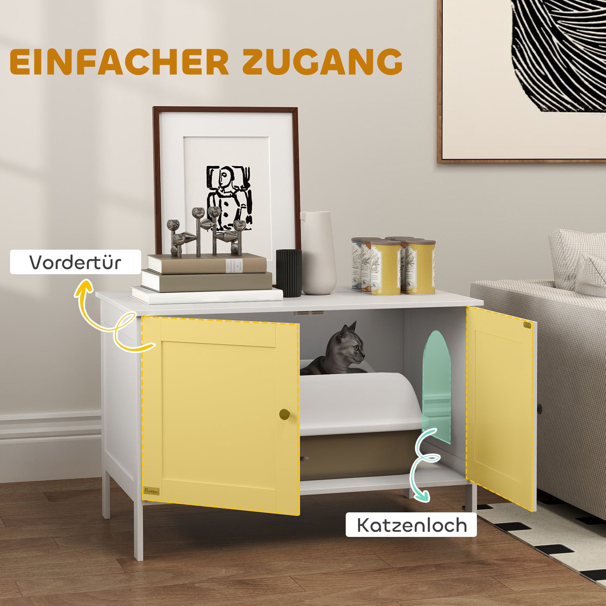 Cat Litter Box Cabinet Cat House with Door Partition Cat Toilet Cat Cabinet for Large Cats Side Table Cat Cave 80 x 51 x 54 cm White