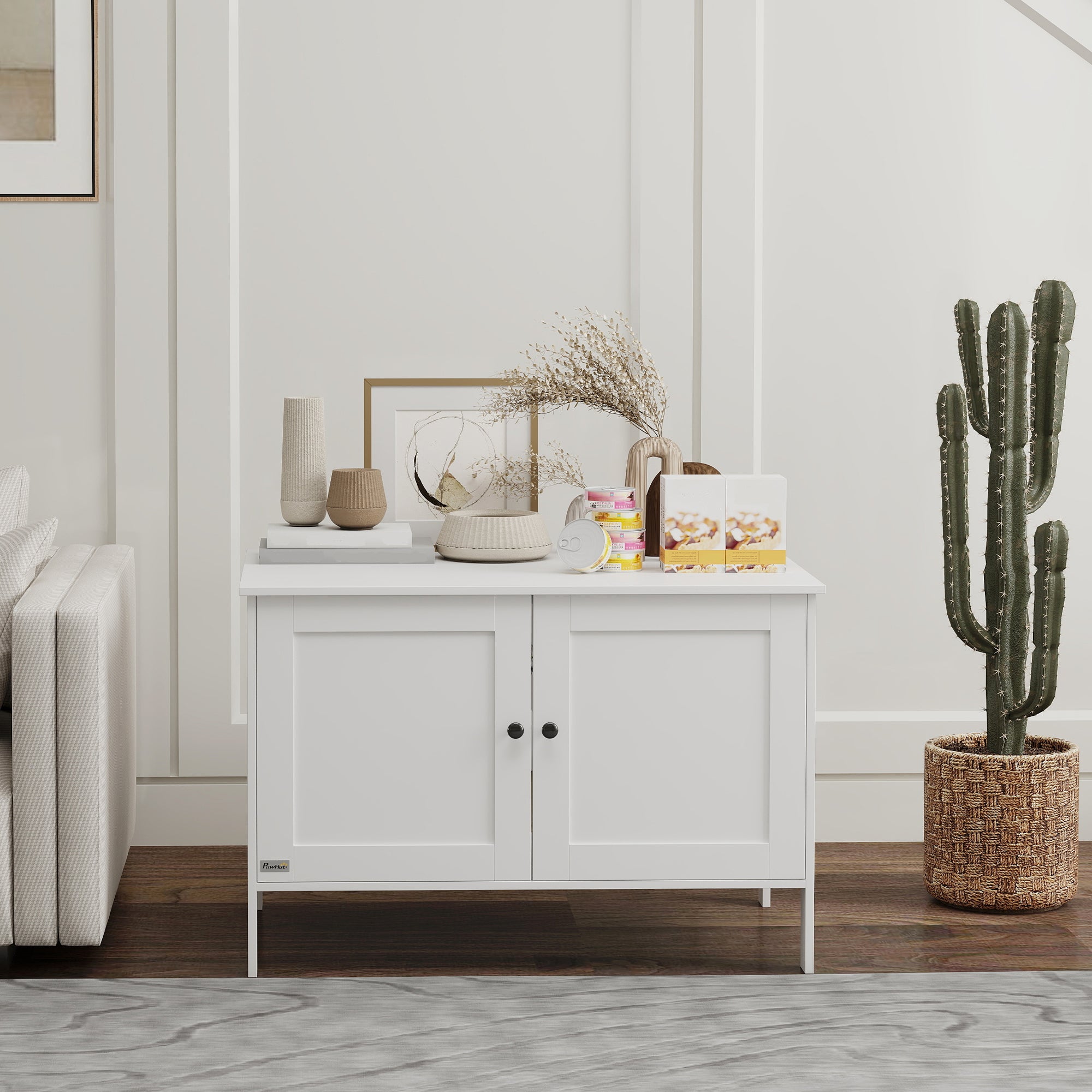 Cat Litter Box Cabinet Cat House with Door Partition Cat Toilet Cat Cabinet for Large Cats Side Table Cat Cave 80 x 51 x 54 cm White