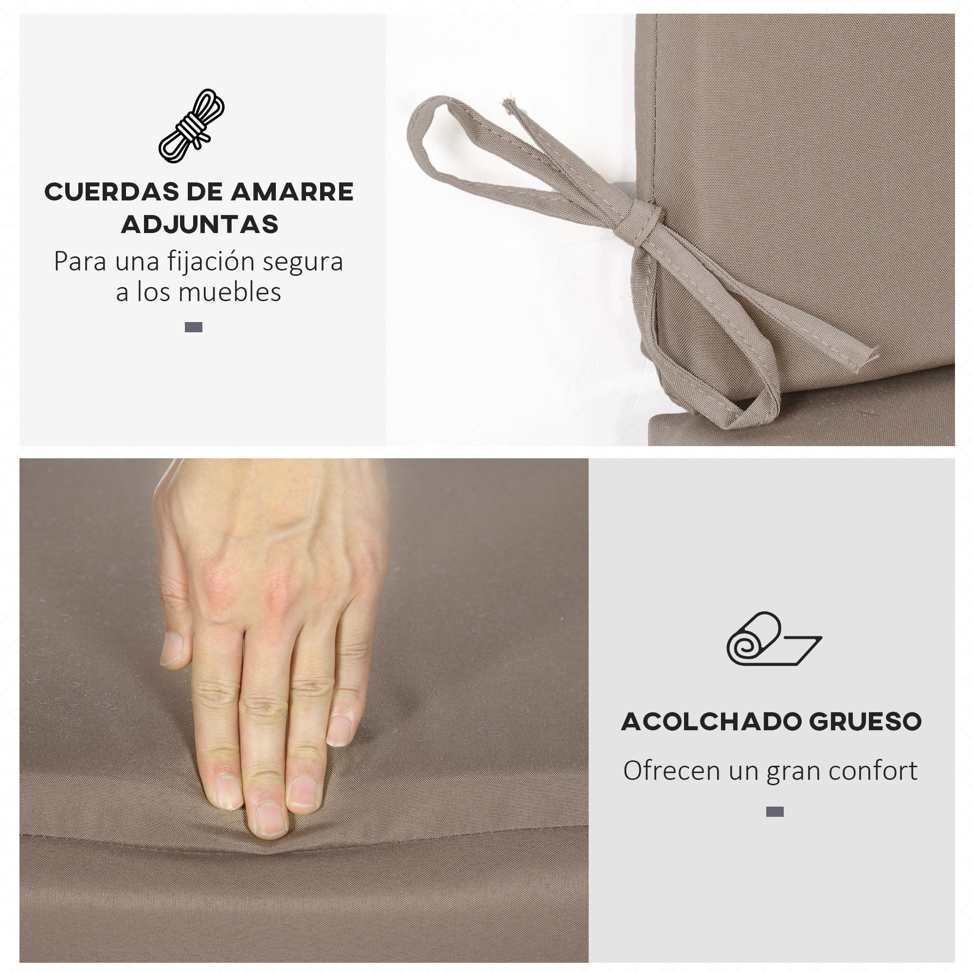 2-Piece Swing Cushion 130x45x5 cm Padded Seat and Backrest Cushion for Garden Terrace Balcony Outdoor Brown