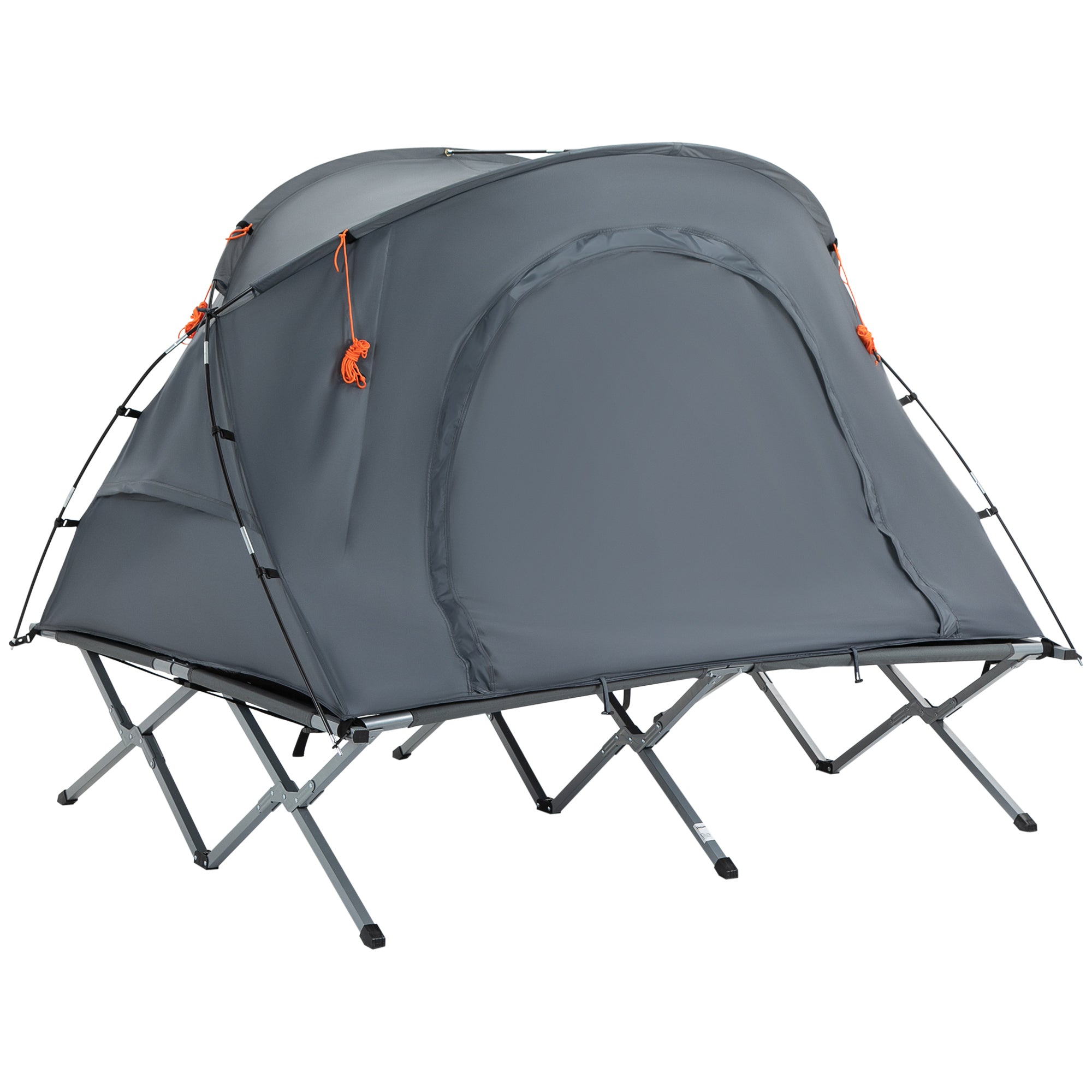 Camping Bed with Elevated Tent Double Cot with Air Mattress incl. Carry Bag Gray 200 x 146 x 159 cm