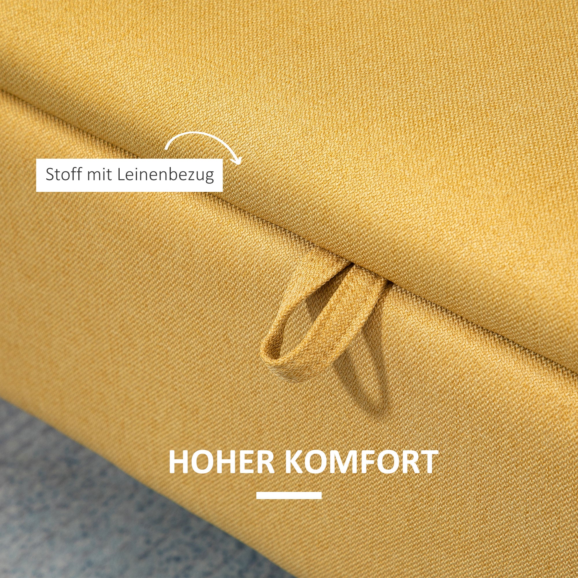 Storage Bench, Upholstered Bench with Storage, Linen Look, Bed Bench with Steel Legs for Living Room, Hallway, Bedroom, up to 150 kg Capacity, 101 x 38.5 x 44.5 cm, Yellow