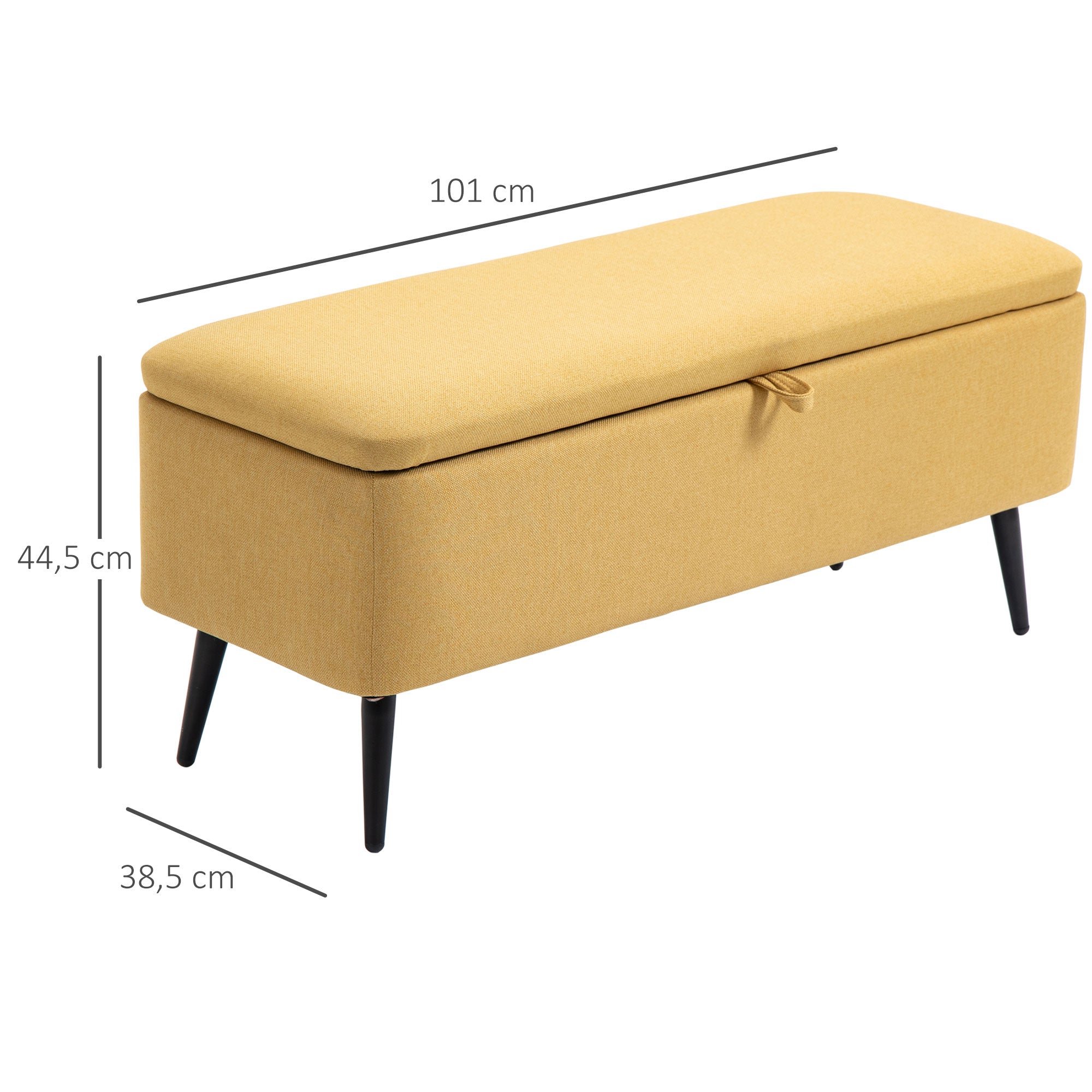 Storage Bench, Upholstered Bench with Storage, Linen Look, Bed Bench with Steel Legs for Living Room, Hallway, Bedroom, up to 150 kg Capacity, 101 x 38.5 x 44.5 cm, Yellow