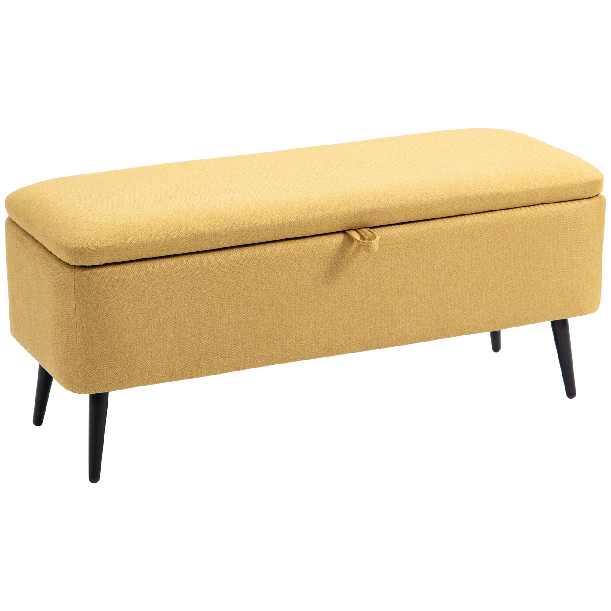 Storage Bench, Upholstered Bench with Storage, Linen Look, Bed Bench with Steel Legs for Living Room, Hallway, Bedroom, up to 150 kg Capacity, 101 x 38.5 x 44.5 cm, Yellow