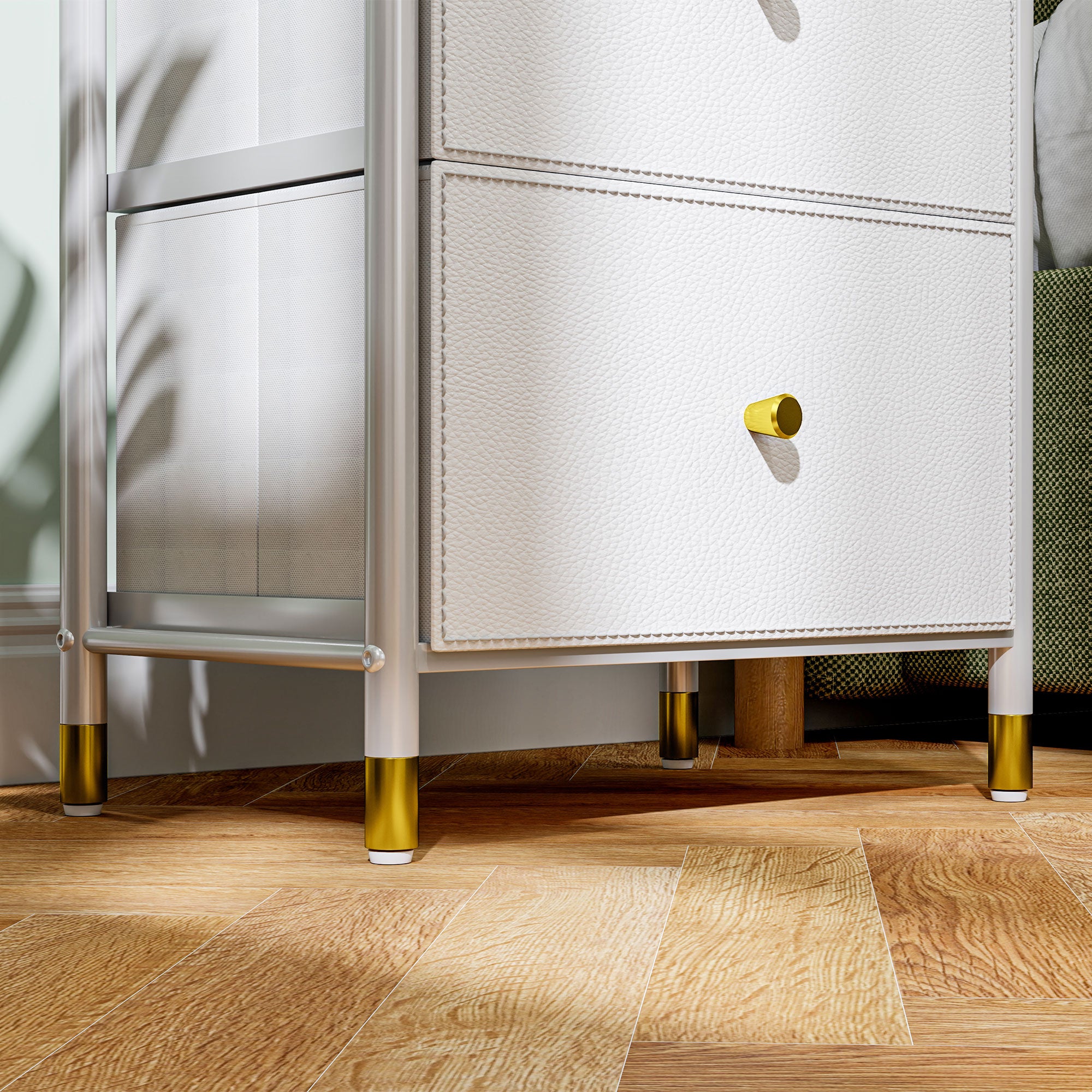 Fabric Chest of Drawers with 4 Foldable Drawers with PU Fronts and Steel Frame for Bedroom Living Room White