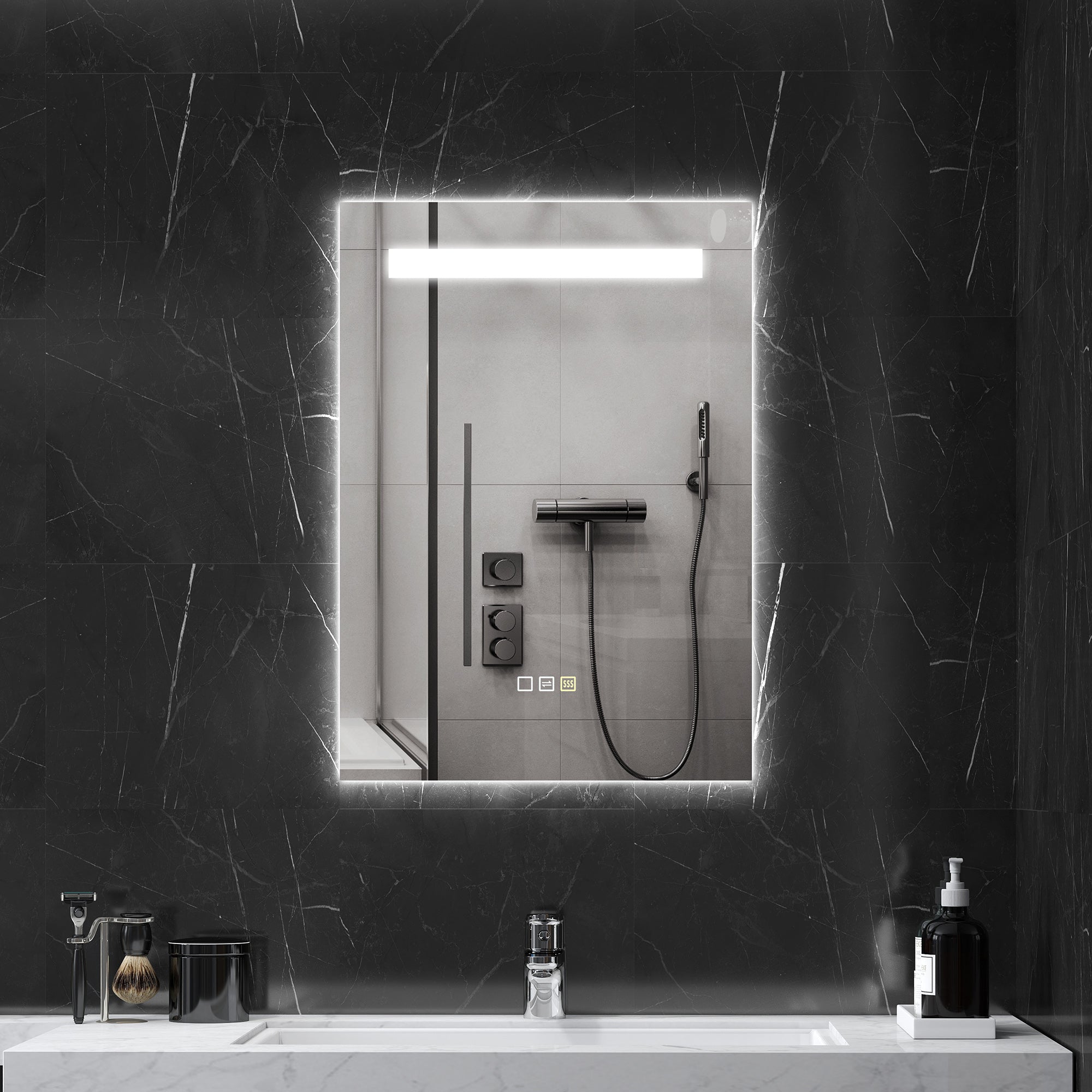 Bathroom Mirror with LED Light 70x50 cm Wall Mirror with 3 Light Colors Anti-fog Function Memory Function Touch Switch IP44