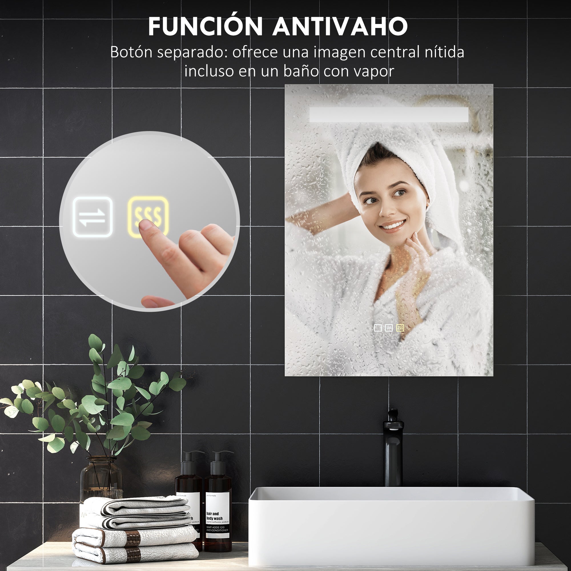 Bathroom Mirror with LED Light 70x50 cm Wall Mirror with 3 Light Colors Anti-fog Function Memory Function Touch Switch IP44