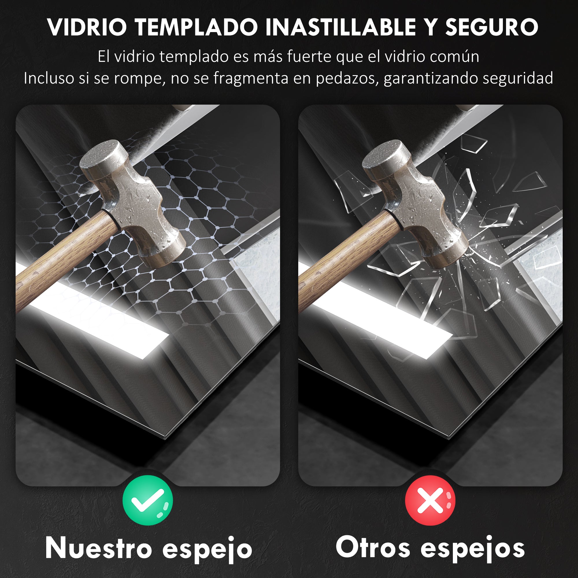 Bathroom Mirror with LED Light 70x50 cm Wall Mirror with 3 Light Colors Anti-fog Function Memory Function Touch Switch IP44