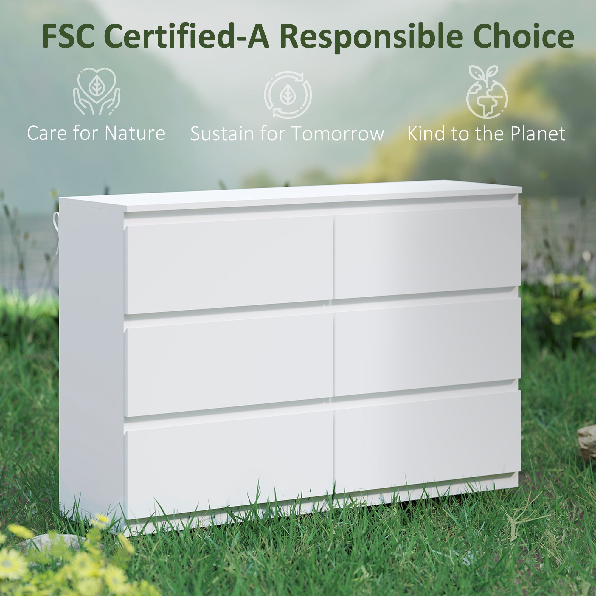 3-Drawer Dresser Sideboard, Modern Handleless Chest for Living Room, Bedroom & Hallway - White (112 x 34 x 75 cm / 44.1 x 13.4 x 29.5 in)
