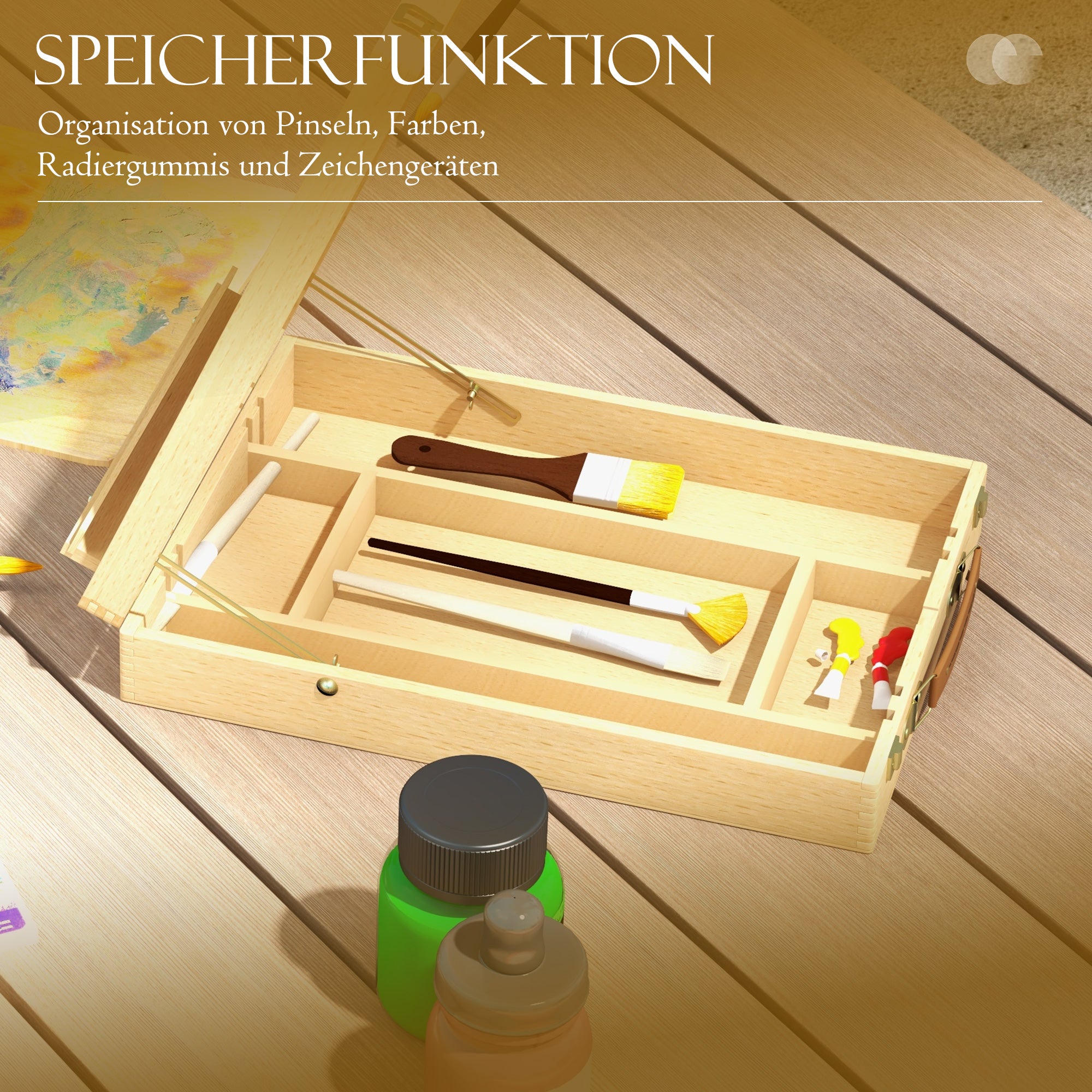 Tabletop Easel Adjustable Angle Easel with Handle, Storage Space Folding Portable Easel Wood Easel for Painting, Drawing, Nature