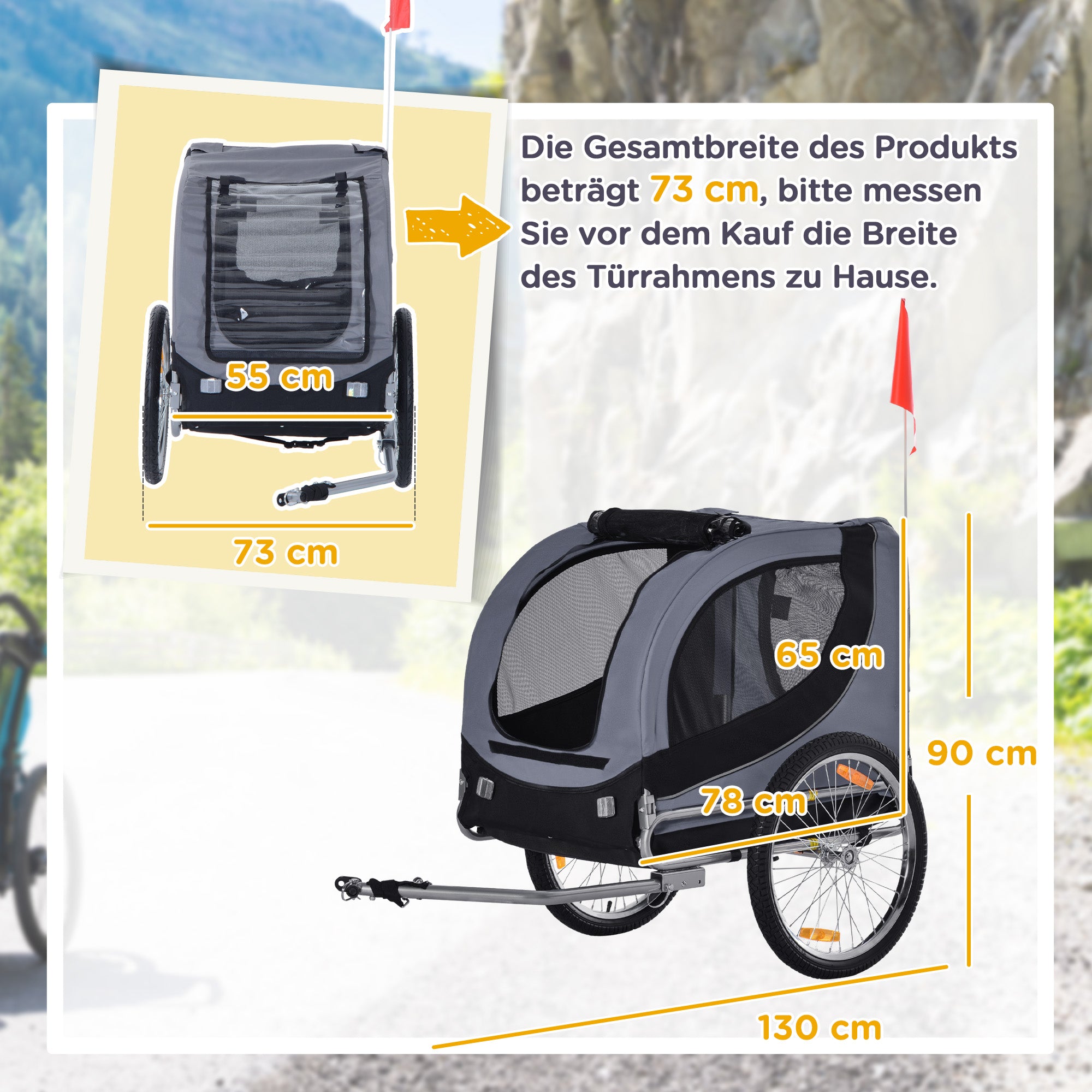 Dog Trailer Bike Trailer Dog Transporter Dog Bike Trailer Gray+Black 130 x 73 x 90 cm