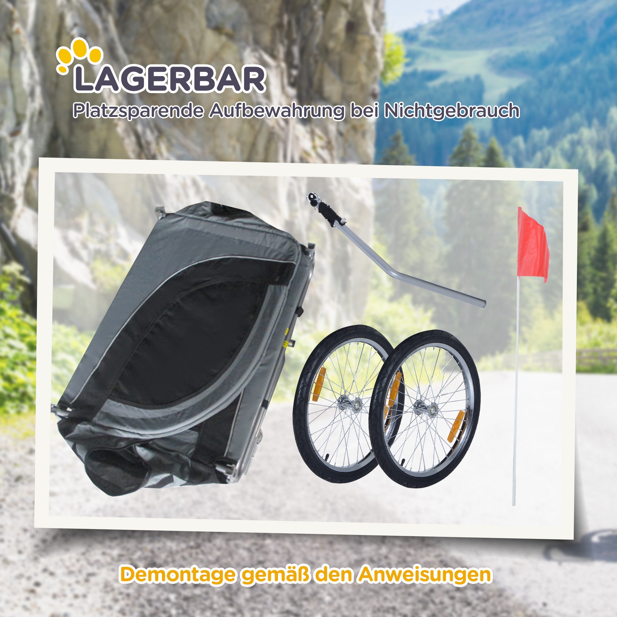 Dog Trailer Bike Trailer Dog Transporter Dog Bike Trailer Gray+Black 130 x 73 x 90 cm