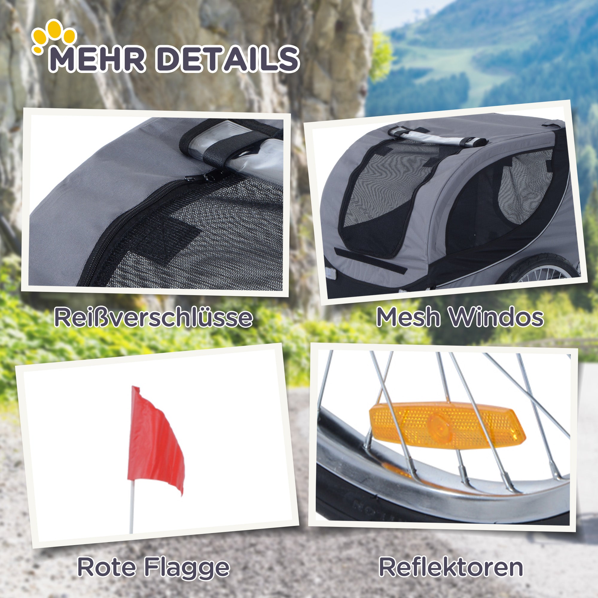 Dog Trailer Bike Trailer Dog Transporter Dog Bike Trailer Gray+Black 130 x 73 x 90 cm