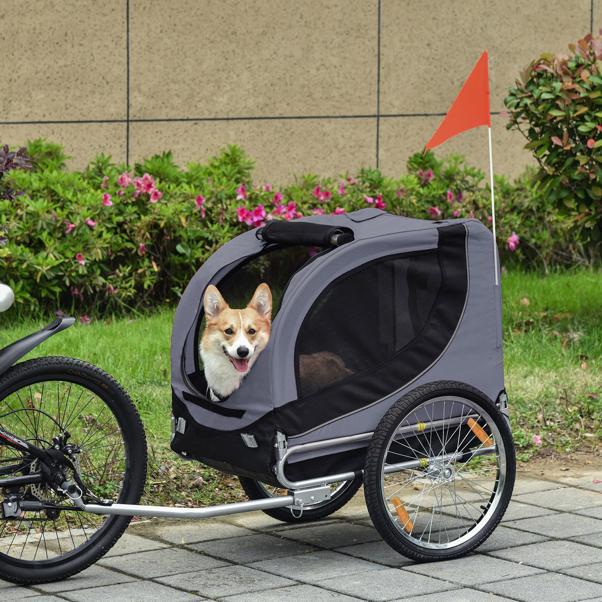 Dog Trailer Bike Trailer Dog Transporter Dog Bike Trailer Gray+Black 130 x 73 x 90 cm