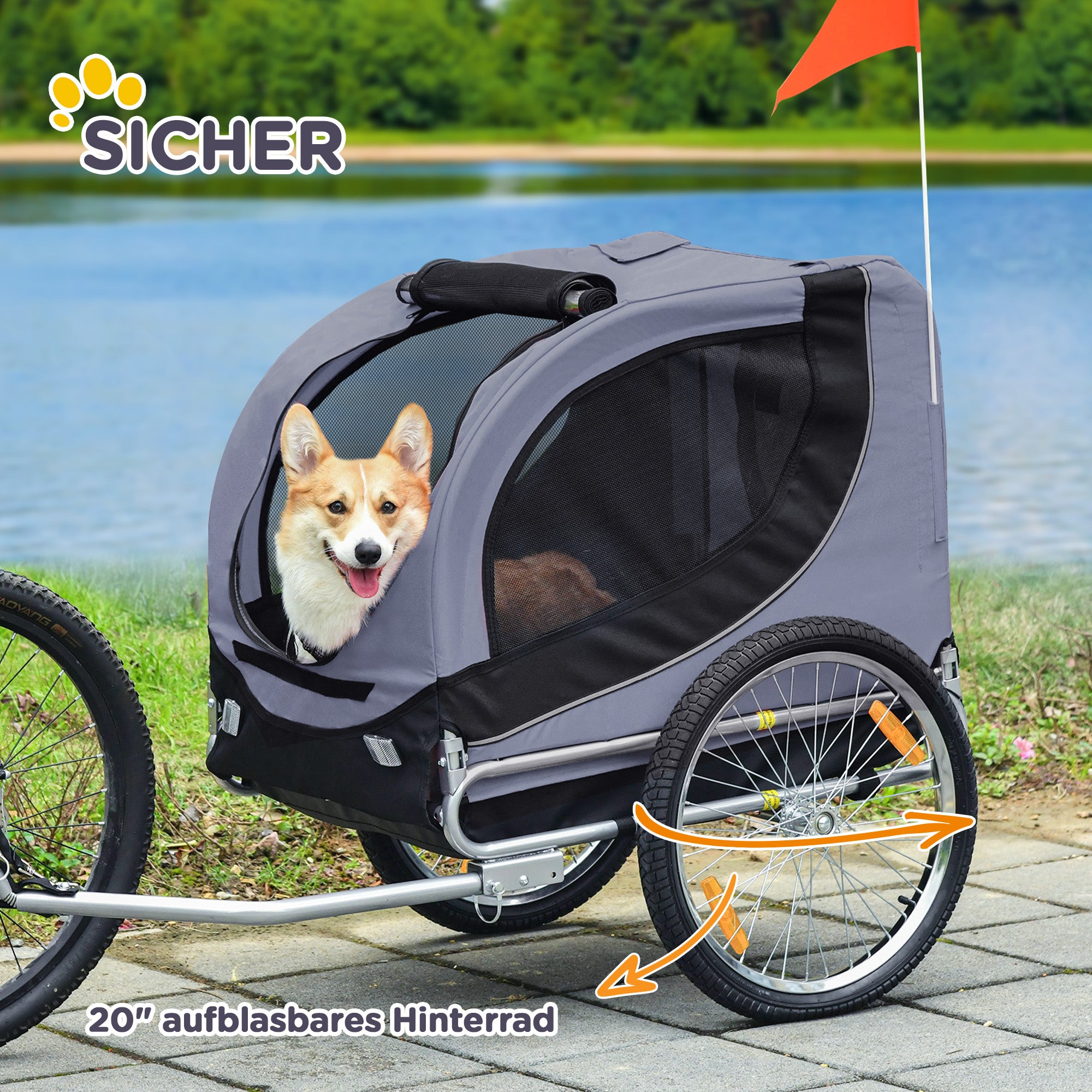 Dog Trailer Bike Trailer Dog Transporter Dog Bike Trailer Gray+Black 130 x 73 x 90 cm