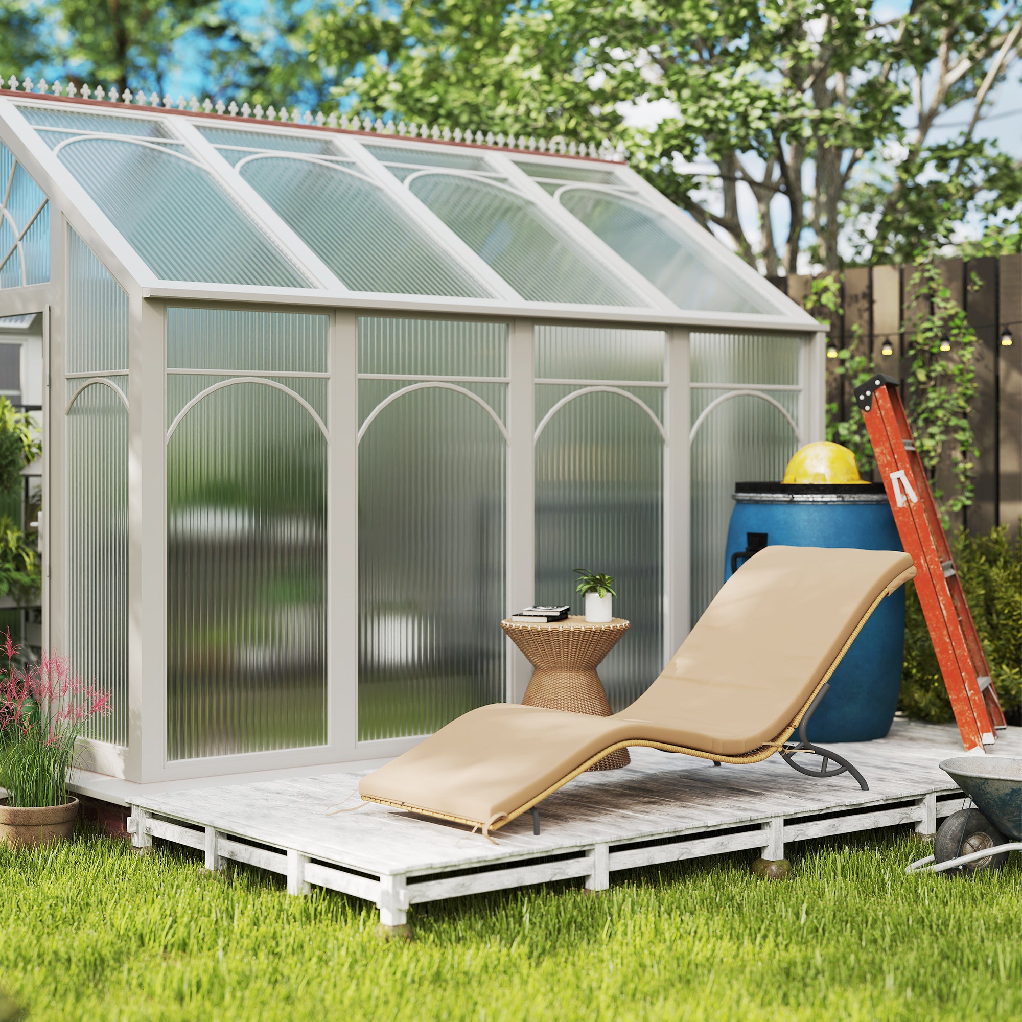 Rattan Sun Lounger Water-Repellent Garden Lounger with Cushion, Weatherproof Lounger 120 kg Load Capacity UV Resistant Recliner Sun Lounger Garden Furniture for Garden Balcony Outdoor 166 x 63 x 76 cm Beige