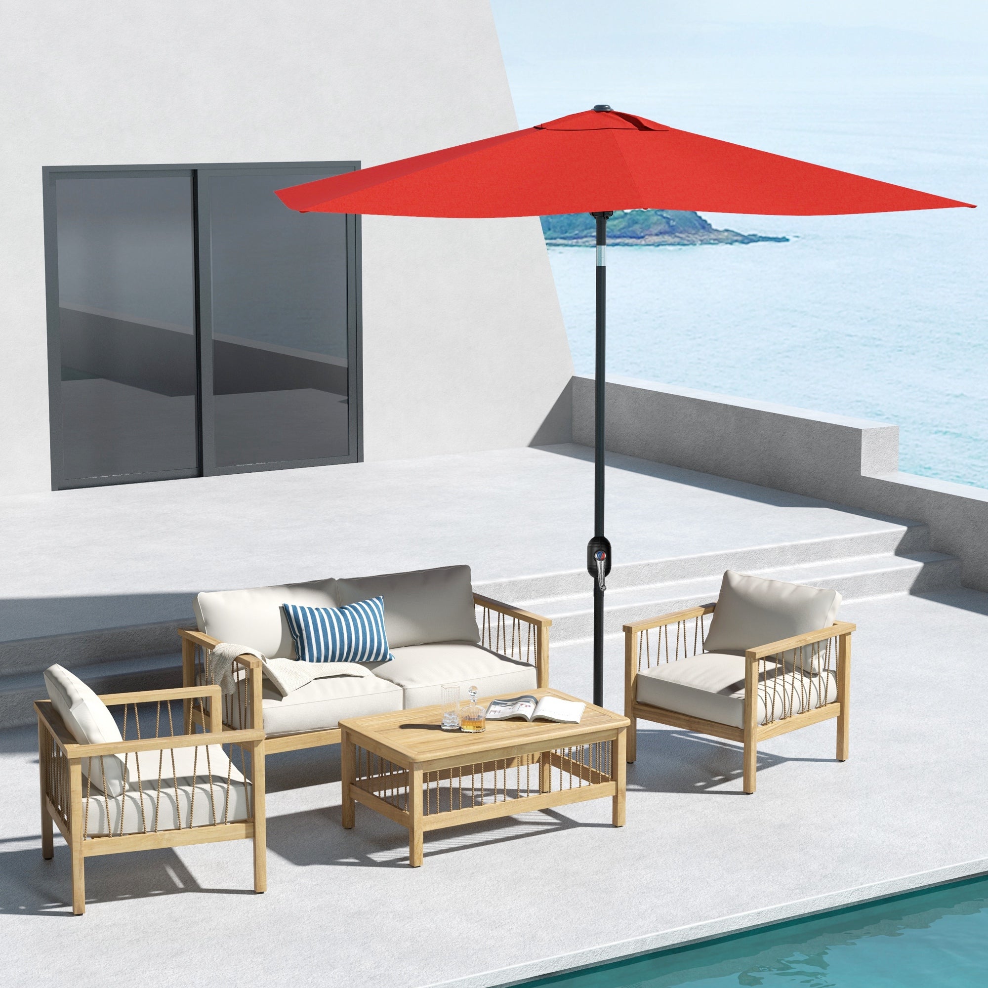 Rectangular Tilted Parasol 2 x 3m with Crank High Density Waterproof Polyester Fabric 180 g/m² - Red
