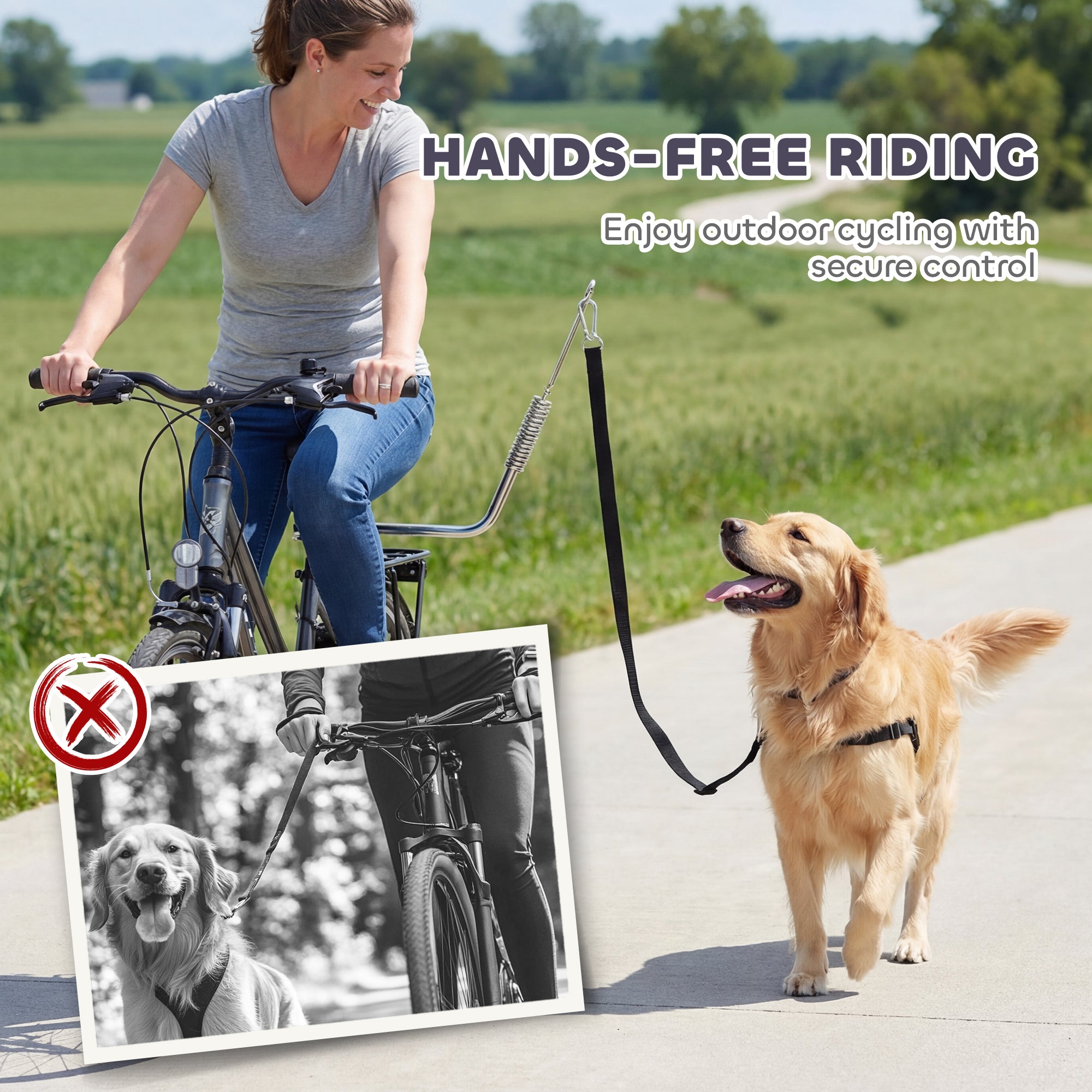 Bike Leash for Dogs with Shock Absorber, Adjustable Lead & Quick-Release — Silver/Black