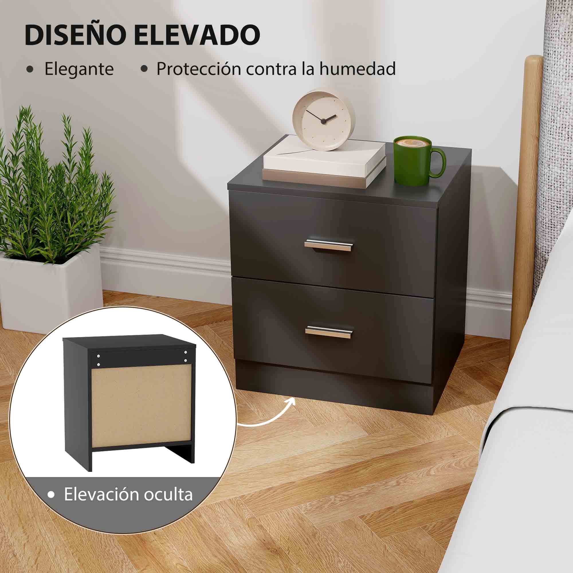 Modern Nightstand, Bedroom Bedside Table with 2 Drawers, Accent Side Table for Living Room or Bedroom, 17.7 x 15.6 x 19.3 in, Black