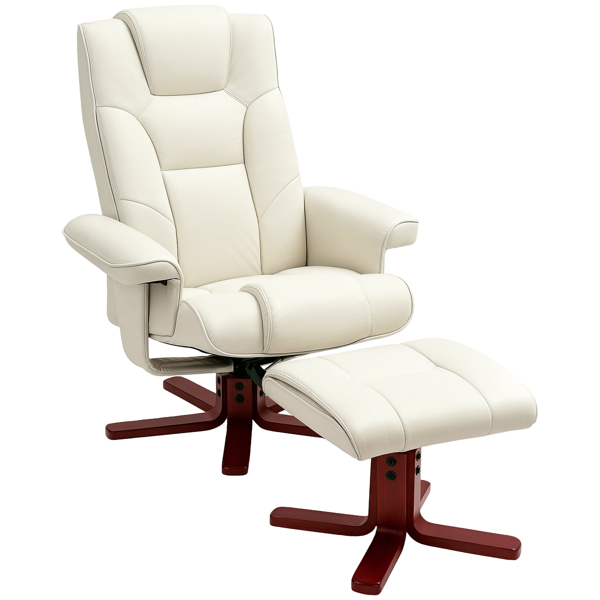 Reclining Chair with Footstool, TV Armchair with Reclining Function, Rocking Feature, Padded Recliner with Adjustable Backrest, up to 150 kg, for Living Room, Faux Leather, Cream White