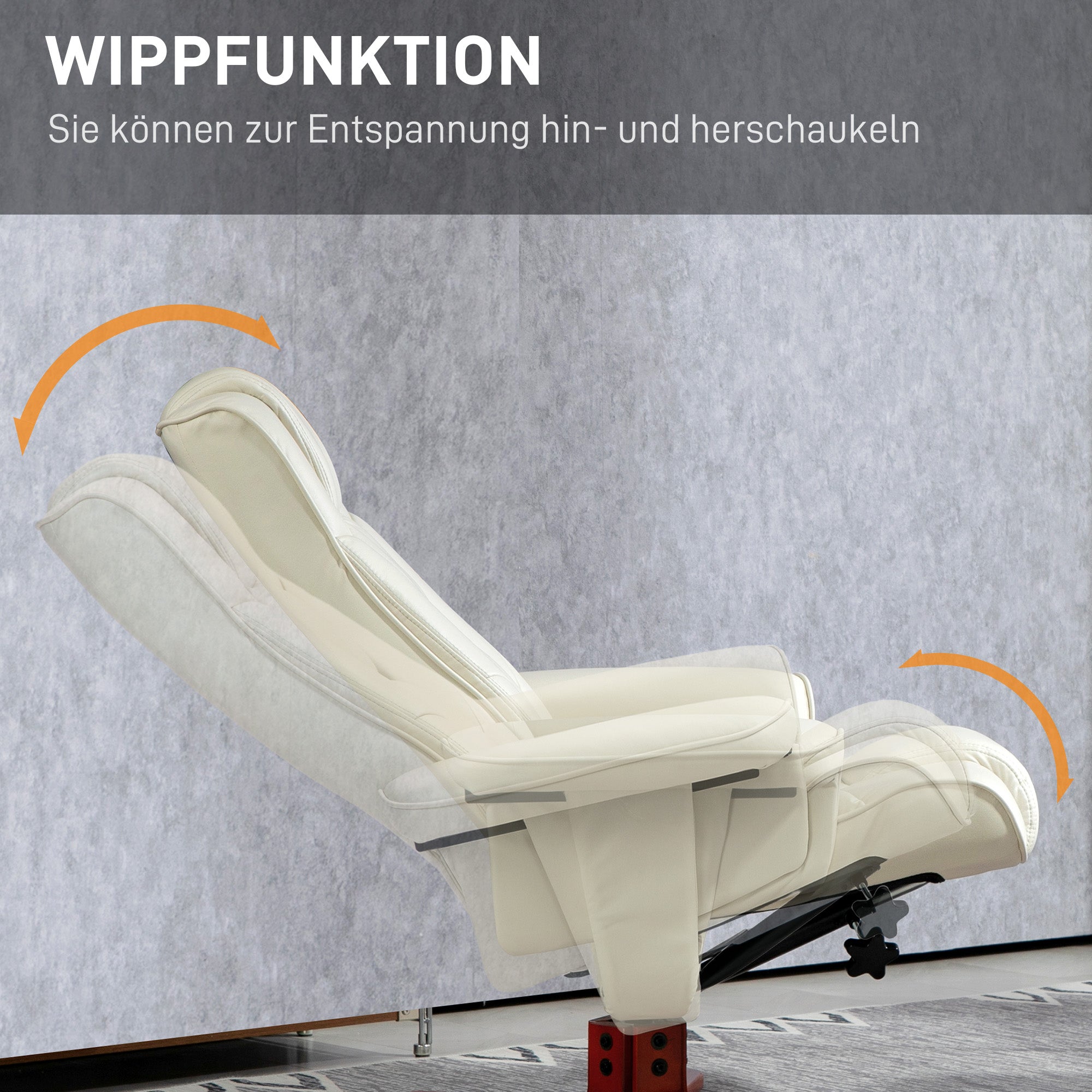 Reclining Chair with Footstool, TV Armchair with Reclining Function, Rocking Feature, Padded Recliner with Adjustable Backrest, up to 150 kg, for Living Room, Faux Leather, Cream White