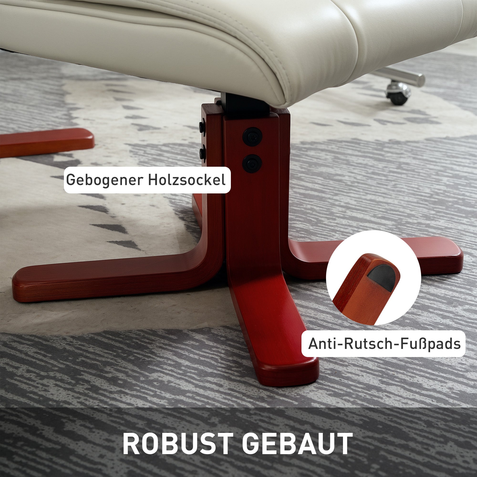 Reclining Chair with Footstool, TV Armchair with Reclining Function, Rocking Feature, Padded Recliner with Adjustable Backrest, up to 150 kg, for Living Room, Faux Leather, Cream White