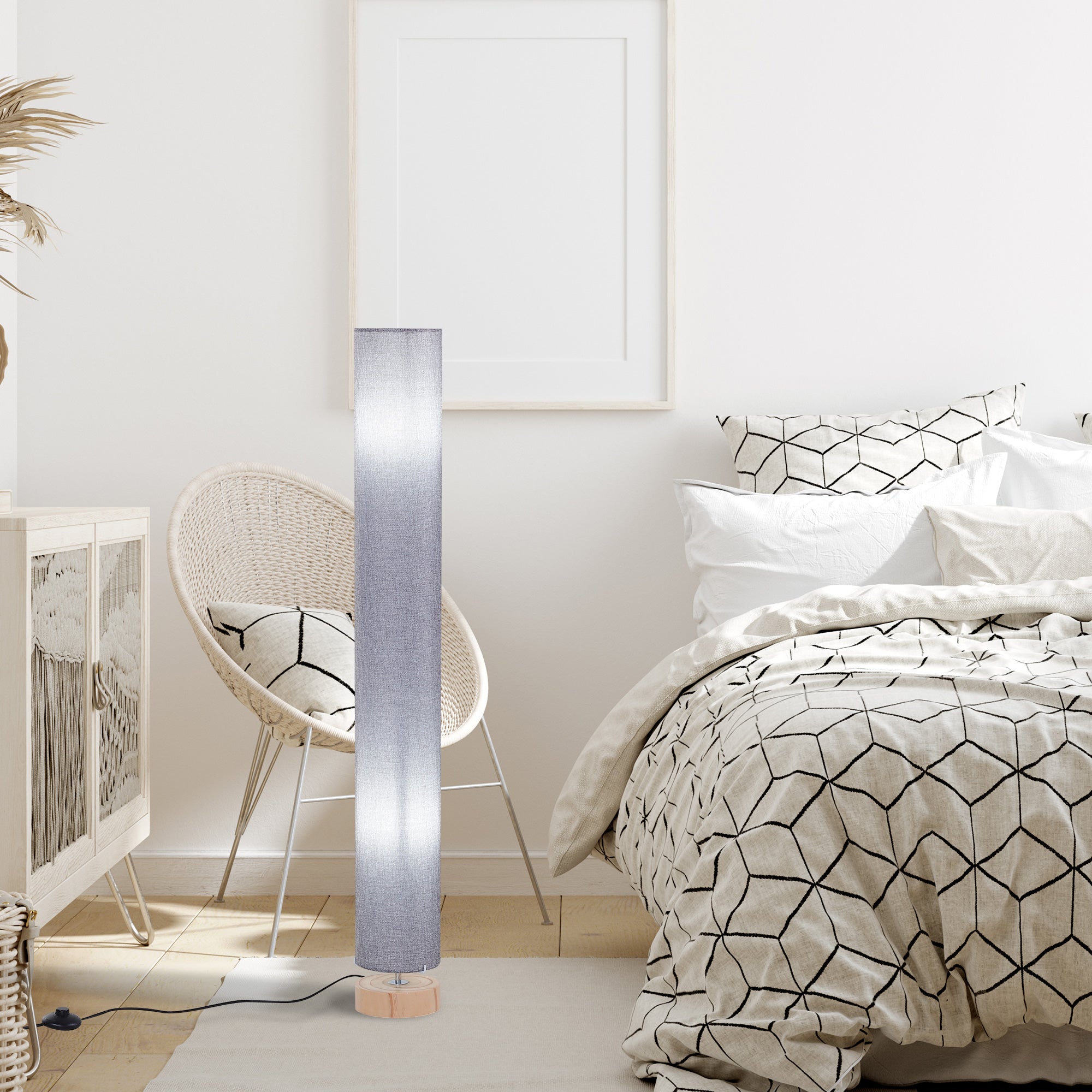 Modern Floor Lamp Living Room Lamp with Max 40W E27 Linen Shade and Metal Frame for Bedroom Ø15x120 cm Gray