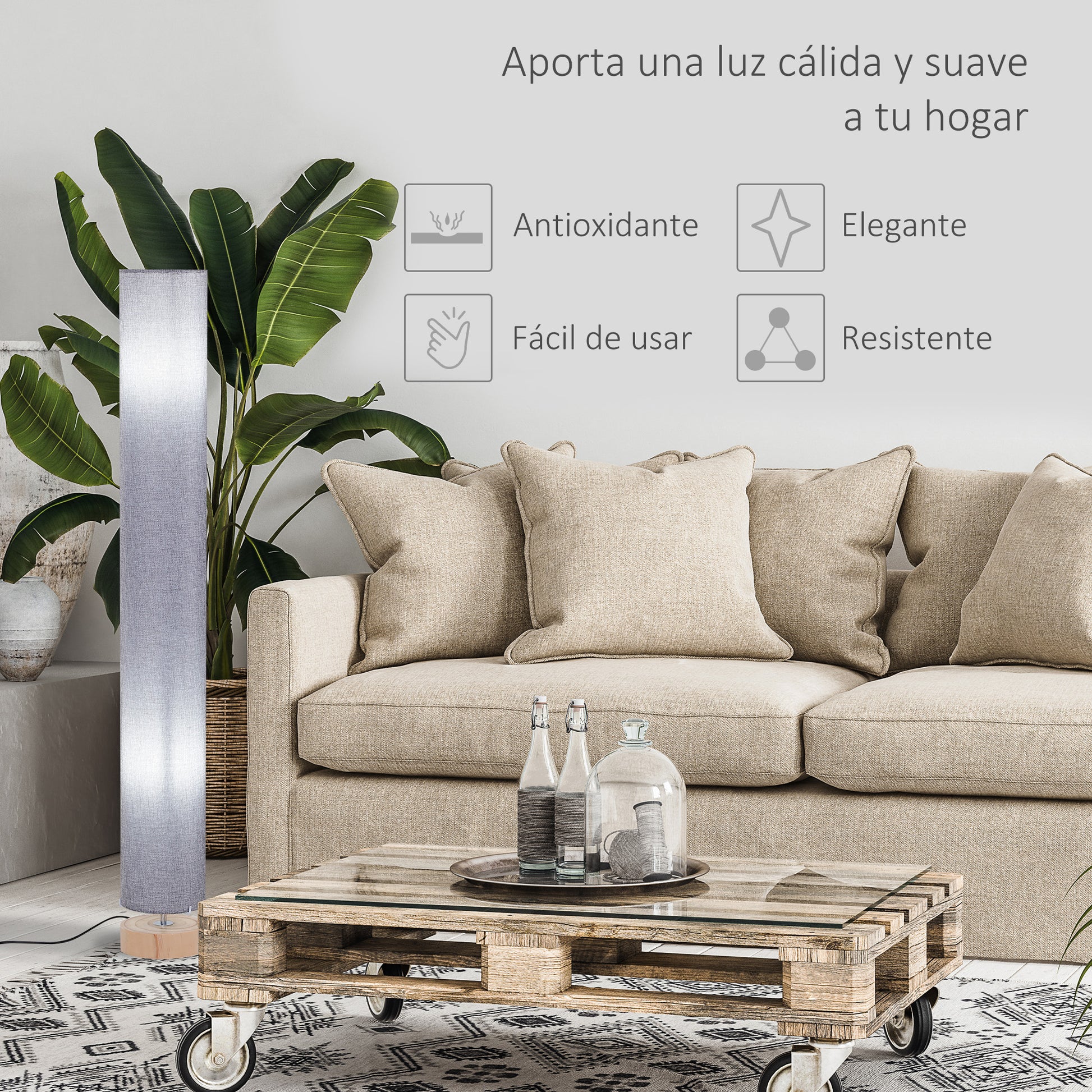Modern Floor Lamp Living Room Lamp with Max 40W E27 Linen Shade and Metal Frame for Bedroom Ø15x120 cm Gray
