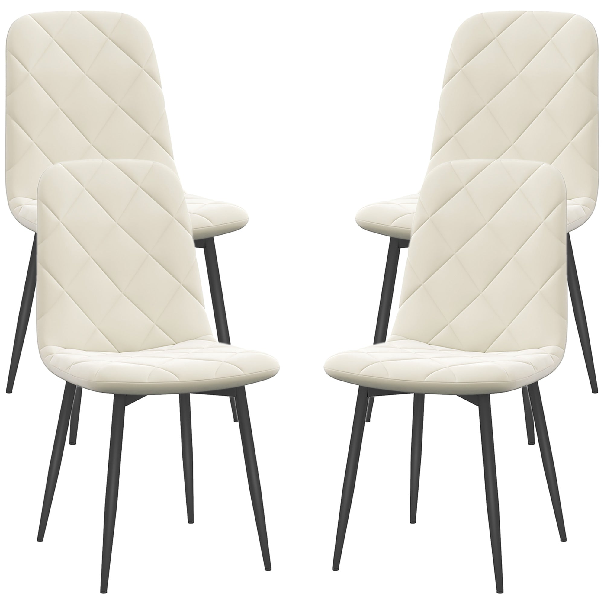Set of 4 dining chairs, padded kitchen chairs with high backrest, steel legs and velvet effect fabric, for living room, bedroom, kitchen, cream