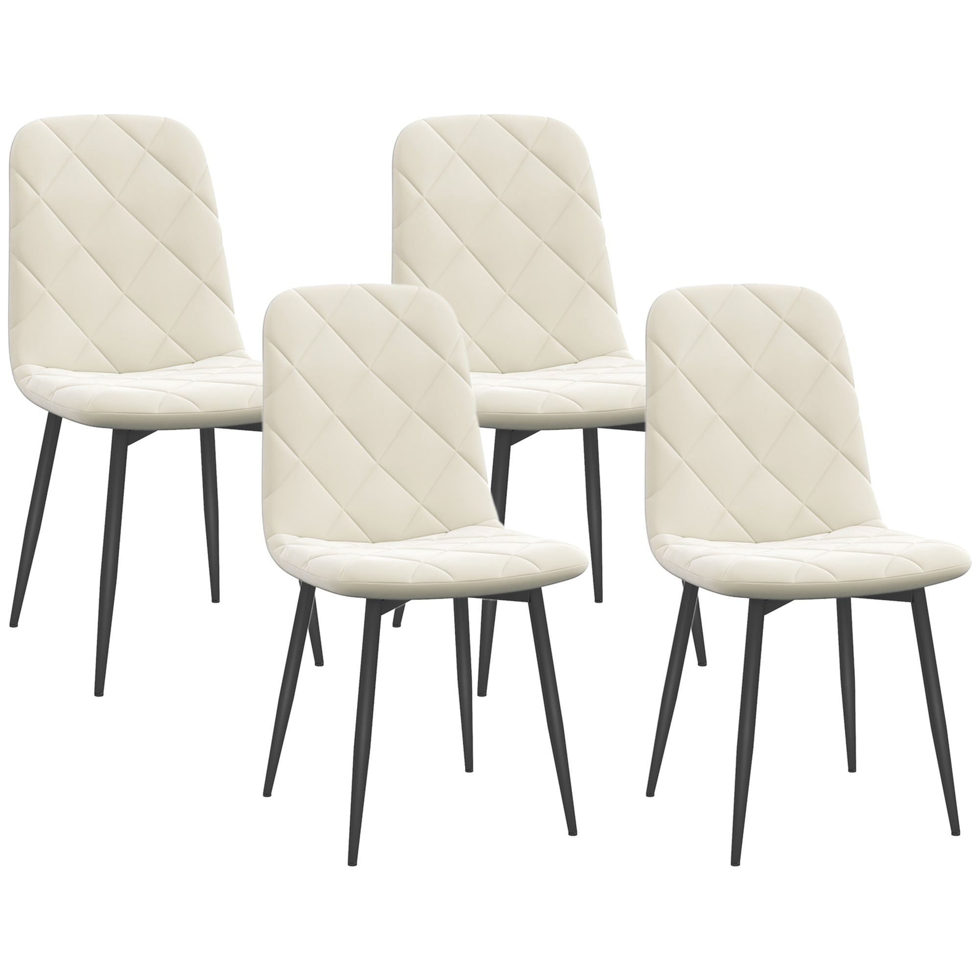Set of 4 dining chairs, padded kitchen chairs with high backrest, steel legs and velvet effect fabric, for living room, bedroom, kitchen, cream