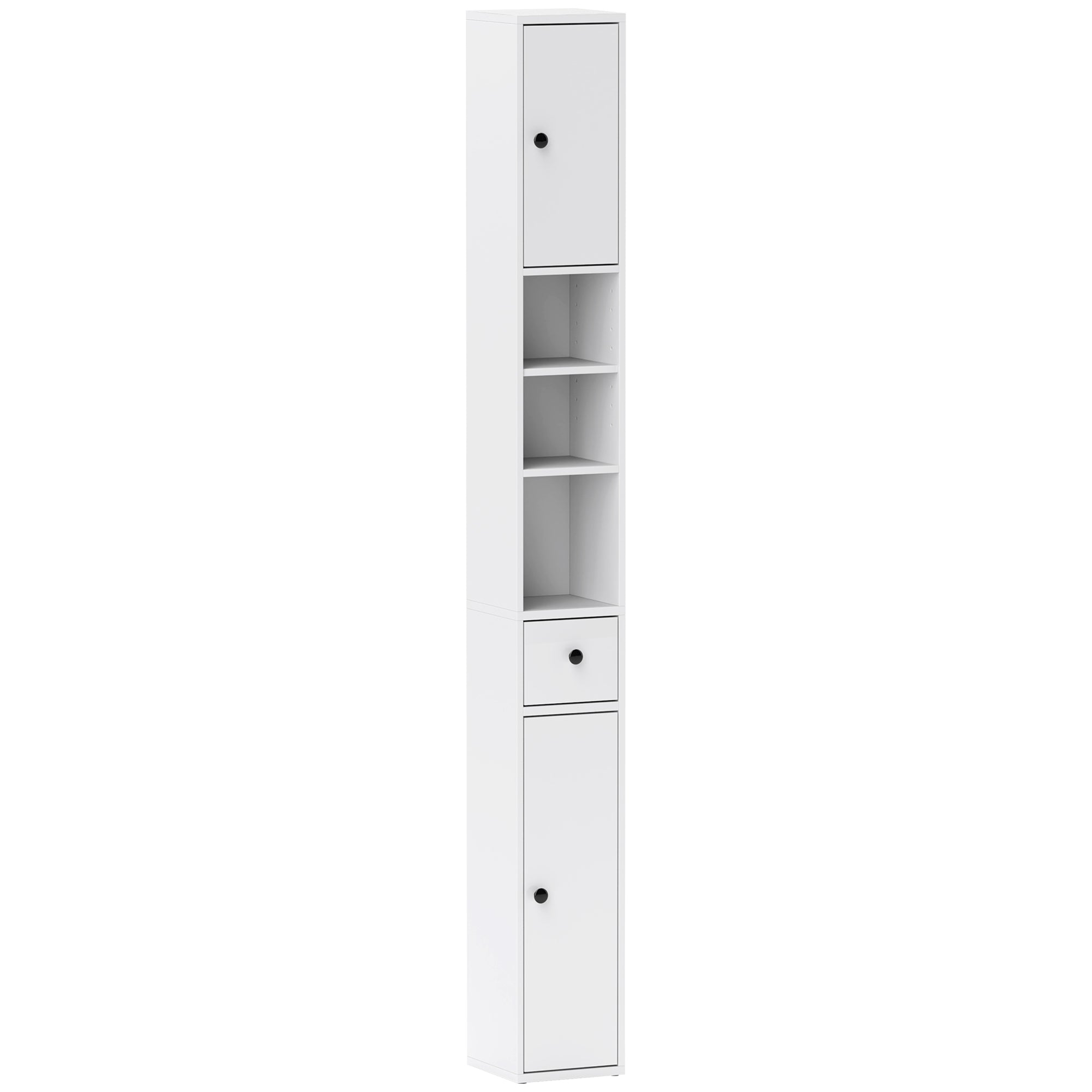 Bathroom Cabinet Slim, Tall Toilet Cabinet with Drawer, 3 Open Compartments, Adjustable Shelf, Bathroom Cabinet for Small Spaces, Bathroom, Living Room 20 x 20 x 178 cm White