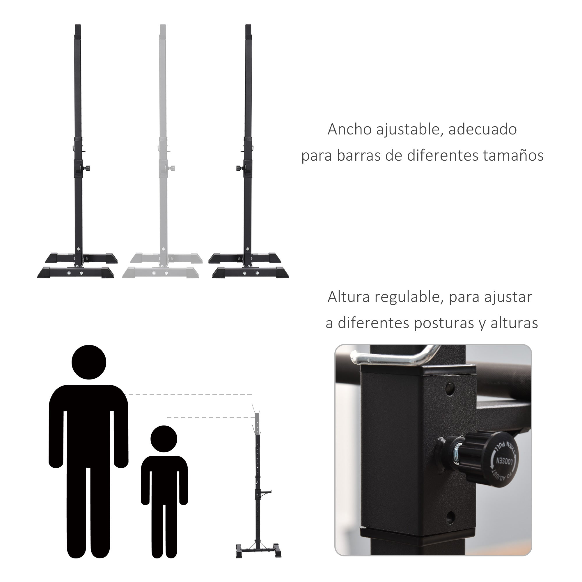 Weight Bar Stand Weight Plate Stand Steel with 12-Level Adjustable Height Max Load 150 kg for Home Gym Training 50x49x124-154 cm Black