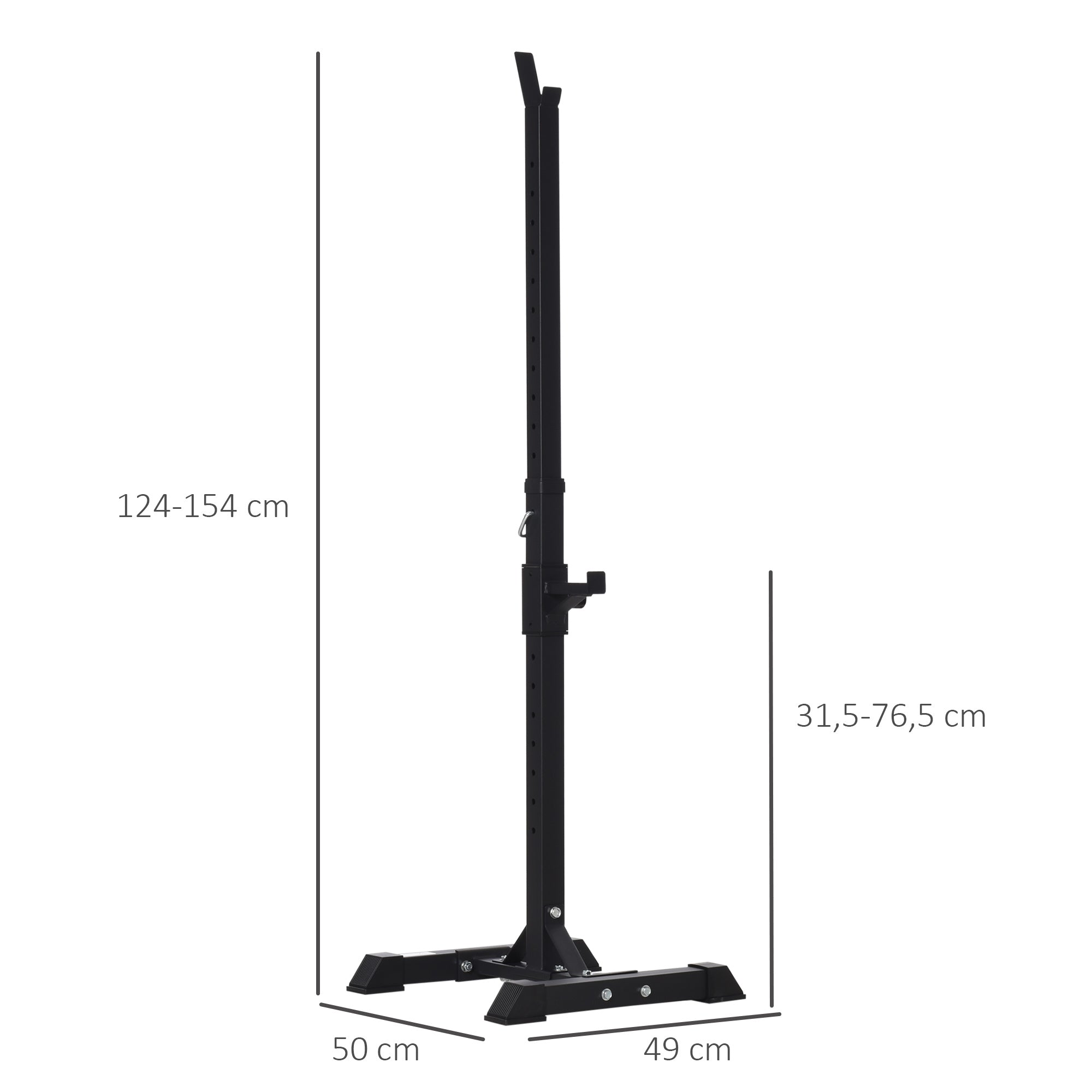 Weight Bar Stand Weight Plate Stand Steel with 12-Level Adjustable Height Max Load 150 kg for Home Gym Training 50x49x124-154 cm Black