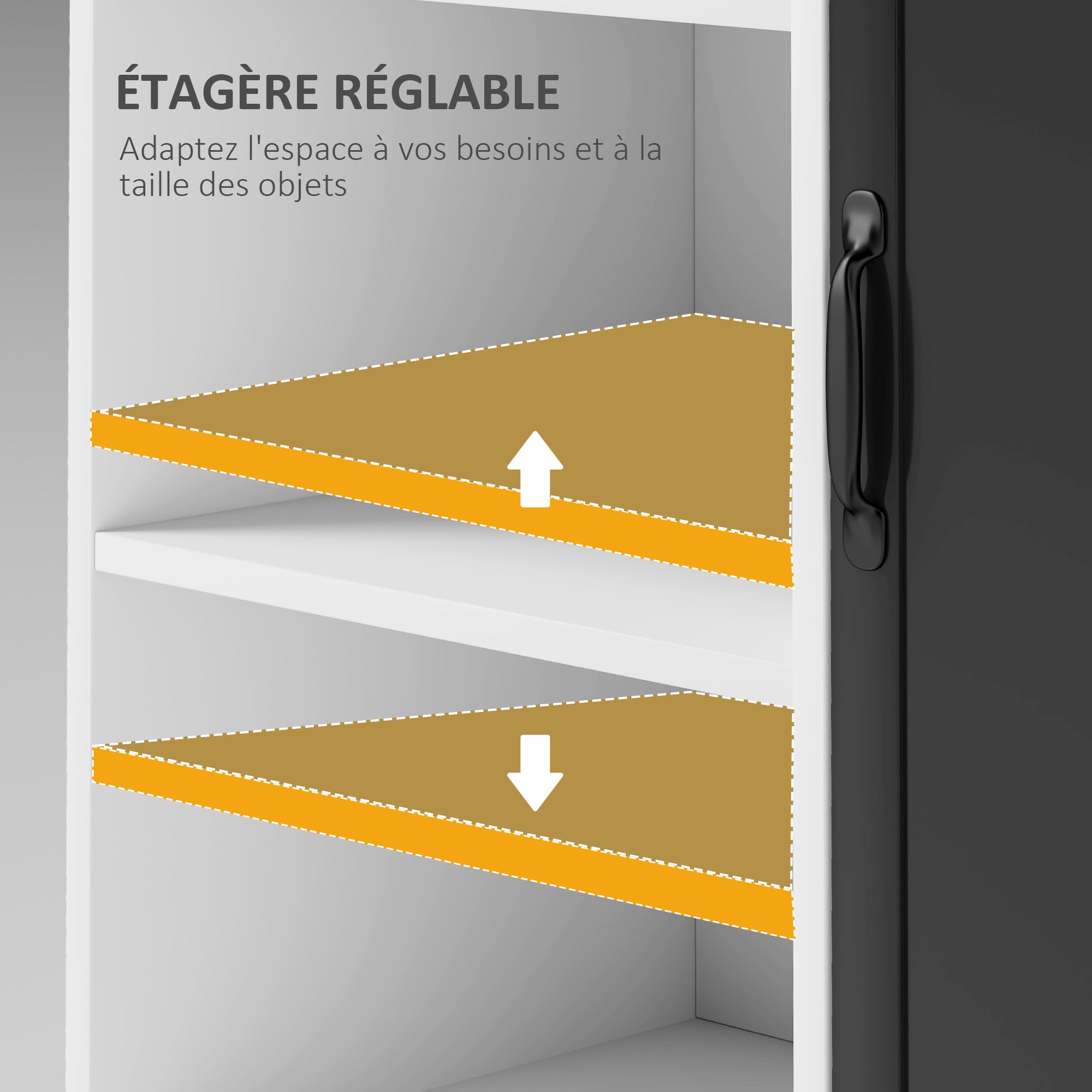 Modern Buffet - Storage Unit on Feet 3 Niches Cupboard - in Wood and Gray Metal Door