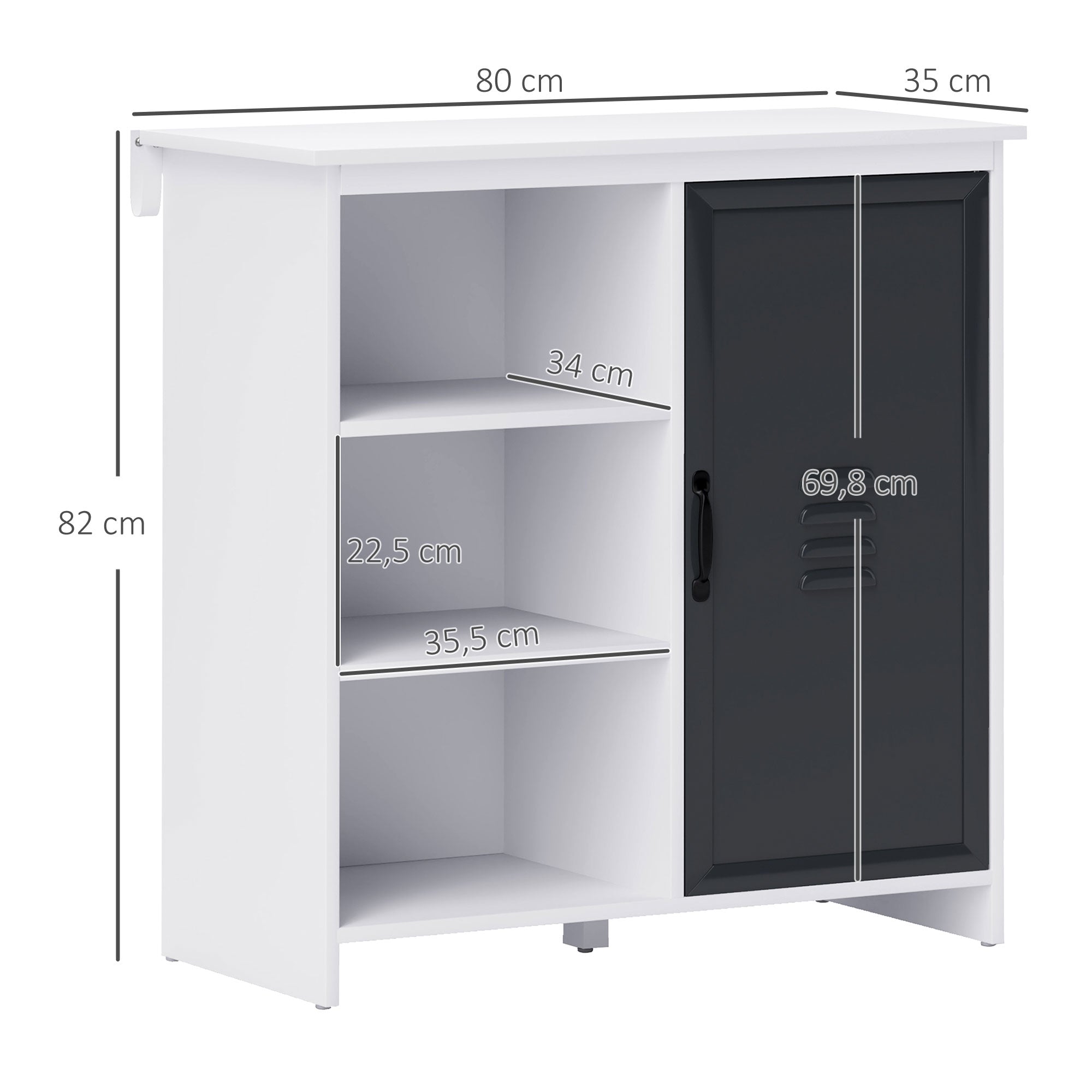 Modern Buffet - Storage Unit on Feet 3 Niches Cupboard - in Wood and Gray Metal Door
