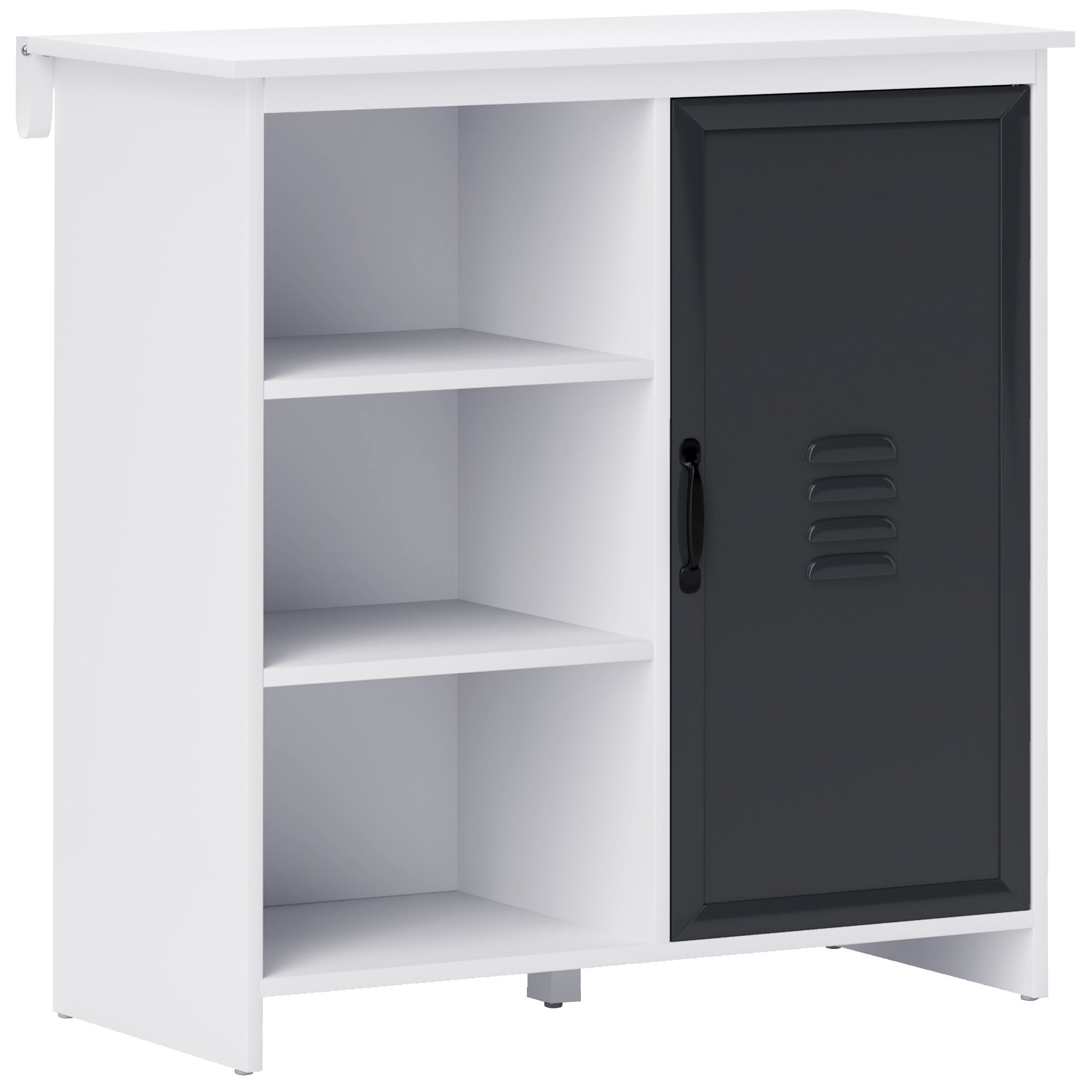 Modern Buffet - Storage Unit on Feet 3 Niches Cupboard - in Wood and Gray Metal Door