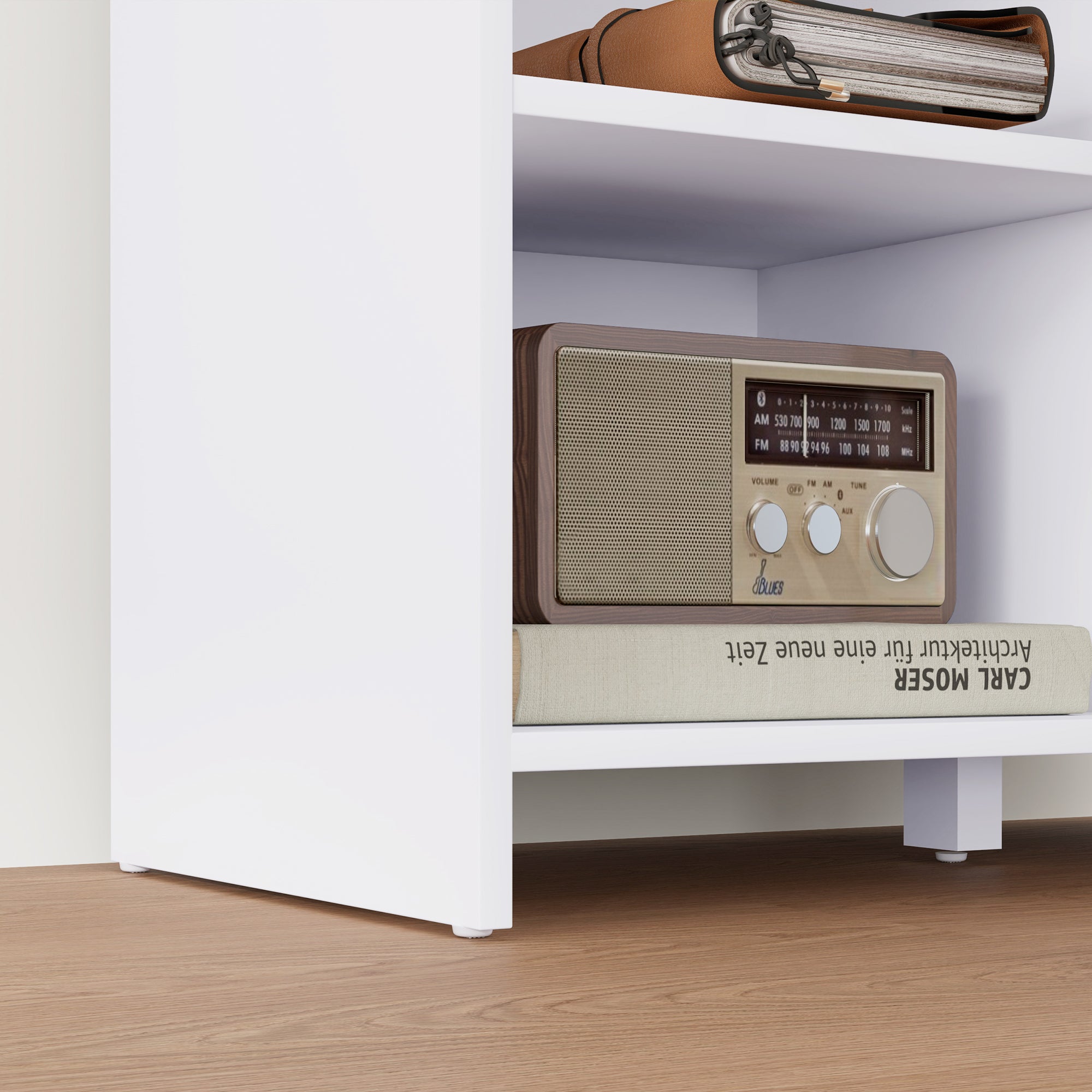 Modern Buffet - Storage Unit on Feet 3 Niches Cupboard - in Wood and Gray Metal Door