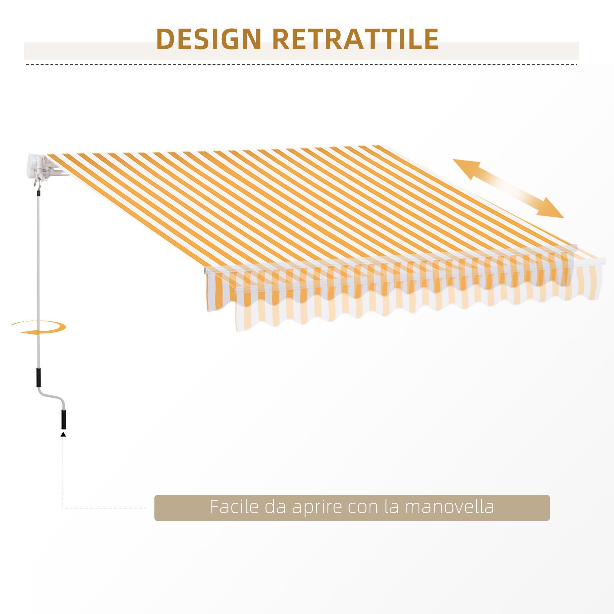 Manual Retractable Awning 295 x 245 cm Outdoor Terrace Awning with Crank, Adjustable Angle 45°-85°, Aluminum and 280g/m² Polyester, Terrace Awning, Balcony, Courtyard, Orange