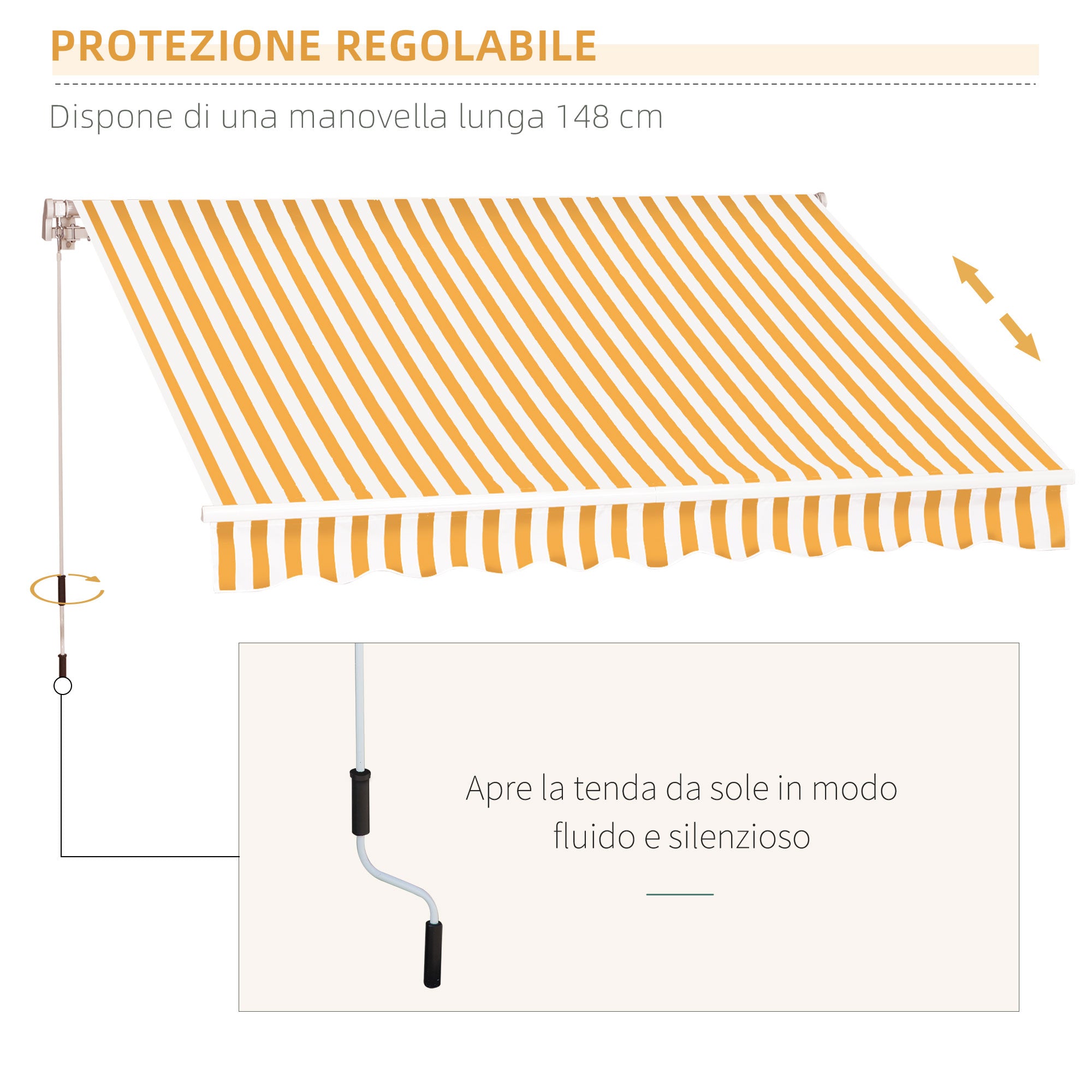 Manual Retractable Awning 295 x 245 cm Outdoor Terrace Awning with Crank, Adjustable Angle 45°-85°, Aluminum and 280g/m² Polyester, Terrace Awning, Balcony, Courtyard, Orange