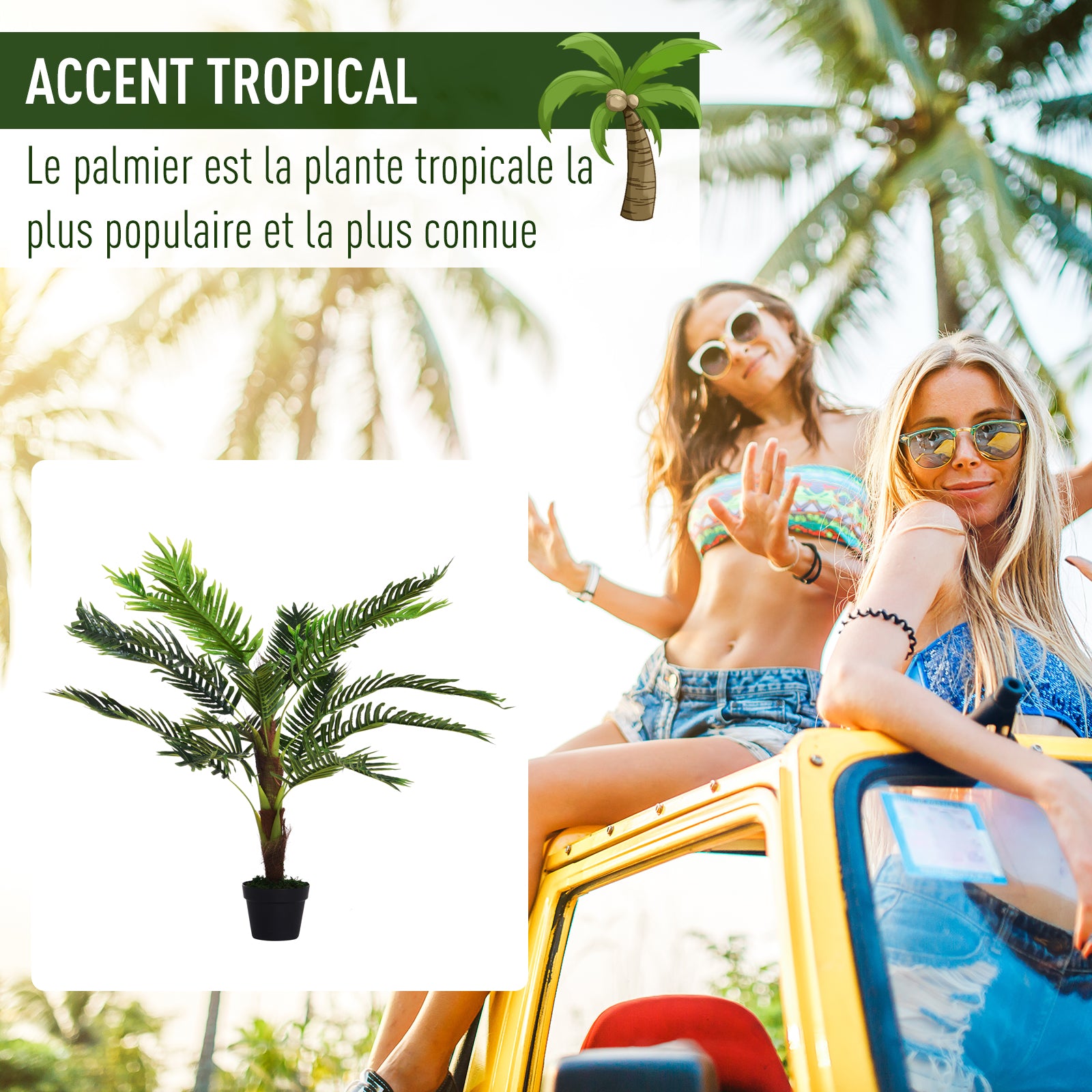 Artificial Palm Tree Height 123 cm Artificial Tree Decor Plastic Wire Pot Included Green