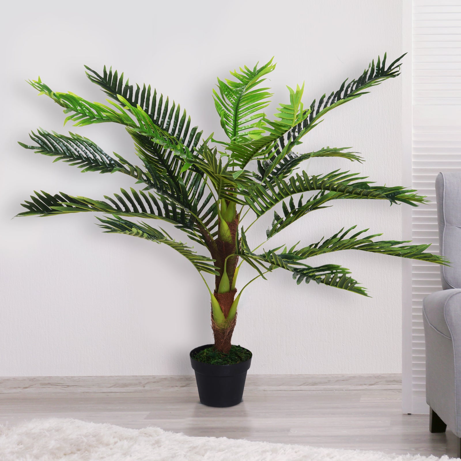 Artificial Palm Tree Height 123 cm Artificial Tree Decor Plastic Wire Pot Included Green