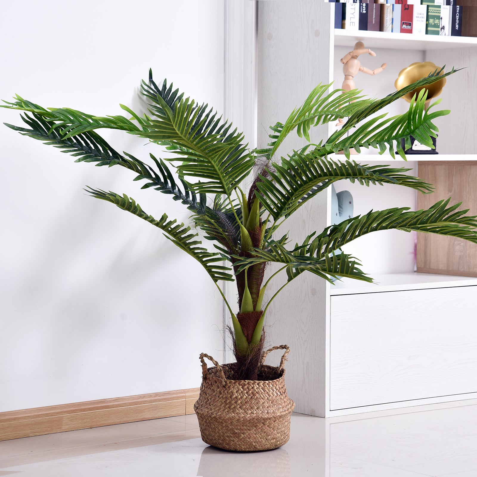 Artificial Palm Tree Height 123 cm Artificial Tree Decor Plastic Wire Pot Included Green