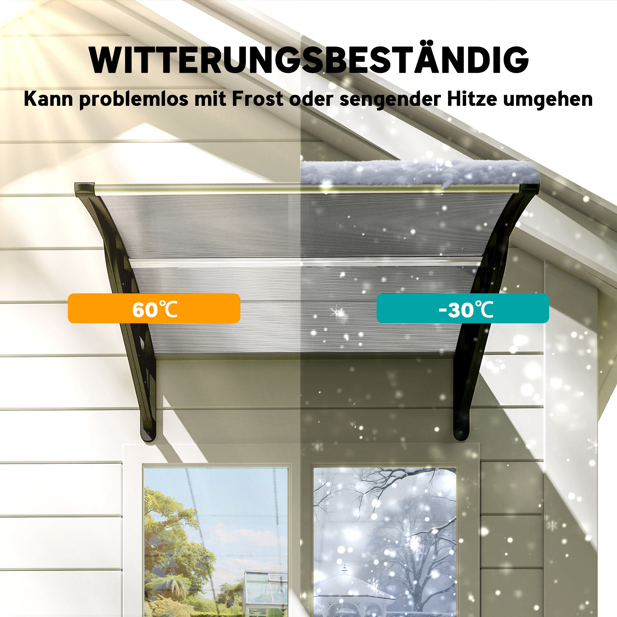 Lean-To Canopy Awning for Front Door 103 x 96.5 x 27 cm Cover with UV Protection, Rain Protection Sun Protection for Outdoor Aluminum Transparent