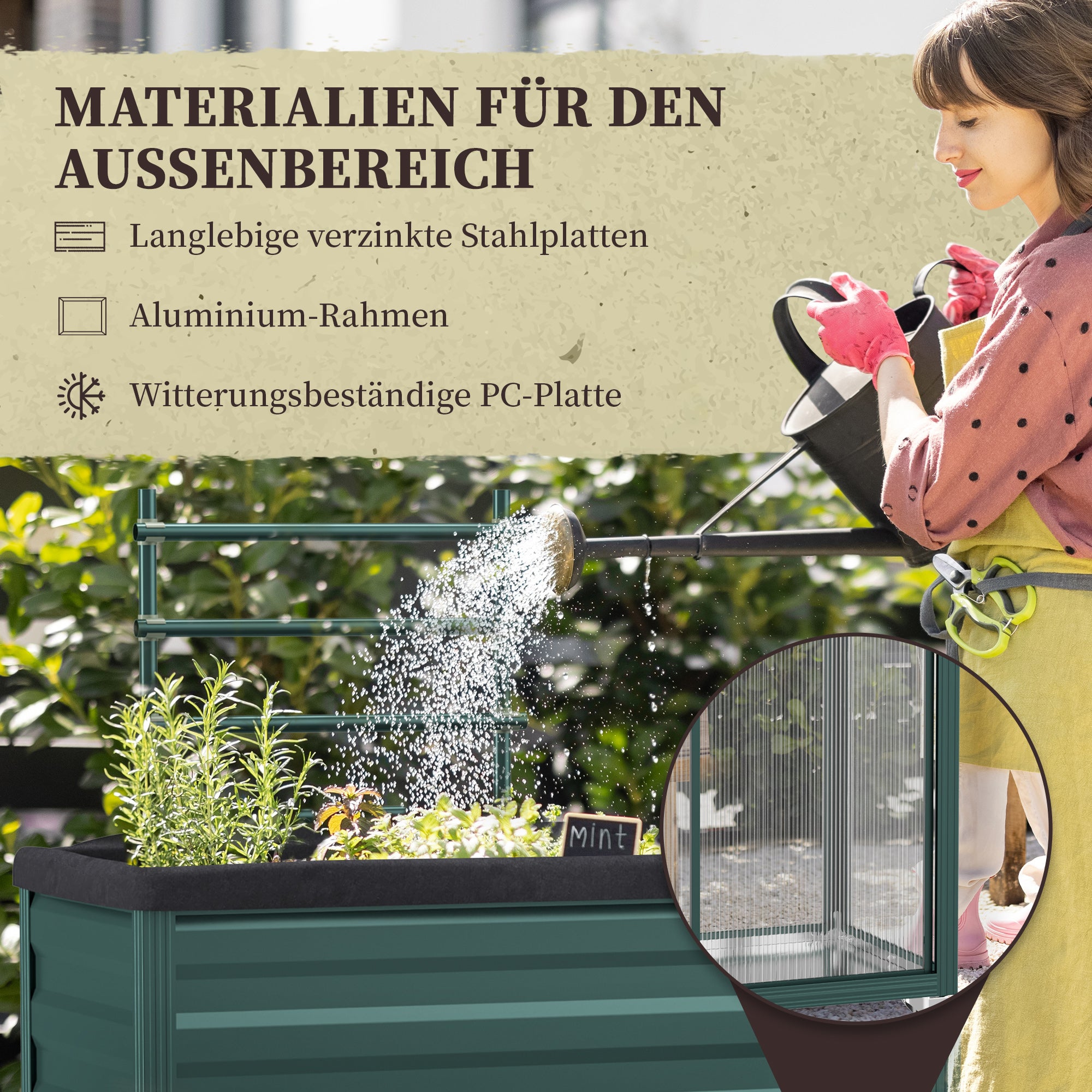 Raised Garden Bed with Trellis, Flower Box with Wheels, Planting Bed with Storage Shelf for Patio, Balcony, Galvanized Steel, Green, 85 x 40 x 135 cm