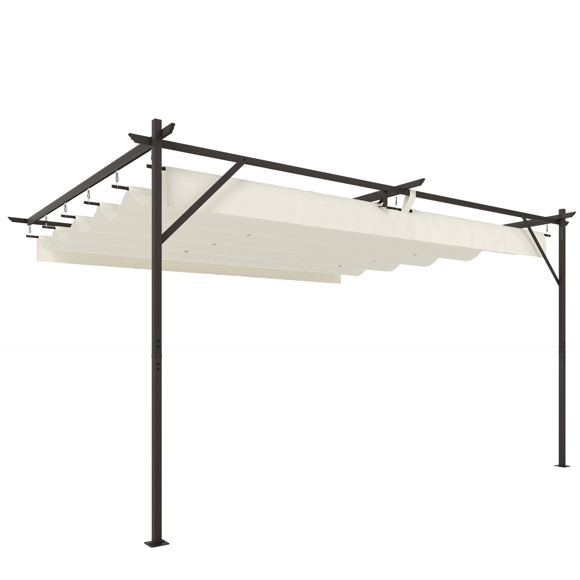 4 x 3 m (approx. 13 x 9.8 ft) Wall-Mounted Garden Pergola with Retractable Roof, UPF30+ Protection, Drainage Holes & Metal Frame — Cream
